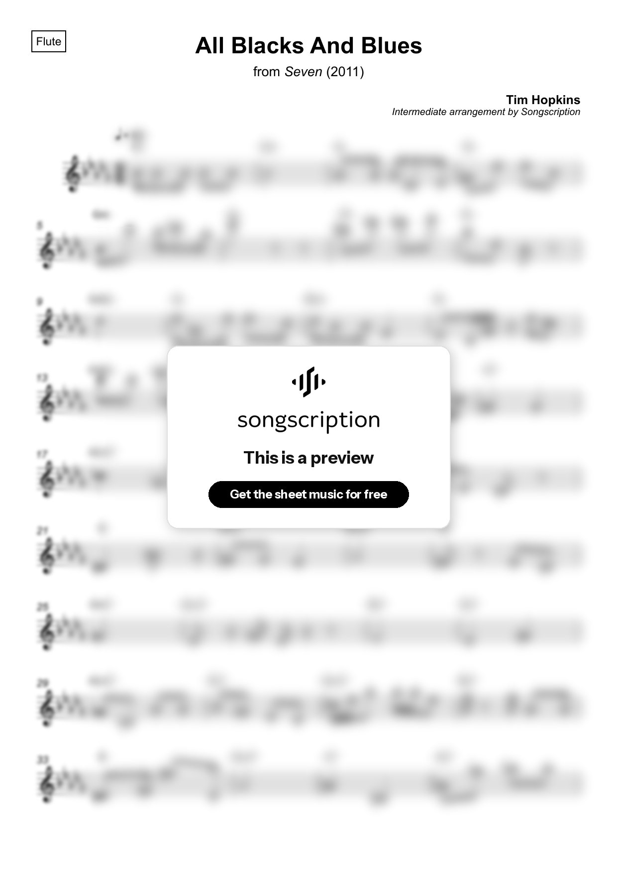 Intermediate Flute Sheet Music for "All Blacks And Blues" by Tim Hopkins
