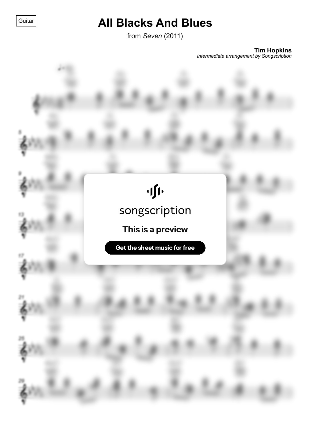 Intermediate Acoustic Guitar Sheet Music for "All Blacks And Blues" by Tim Hopkins