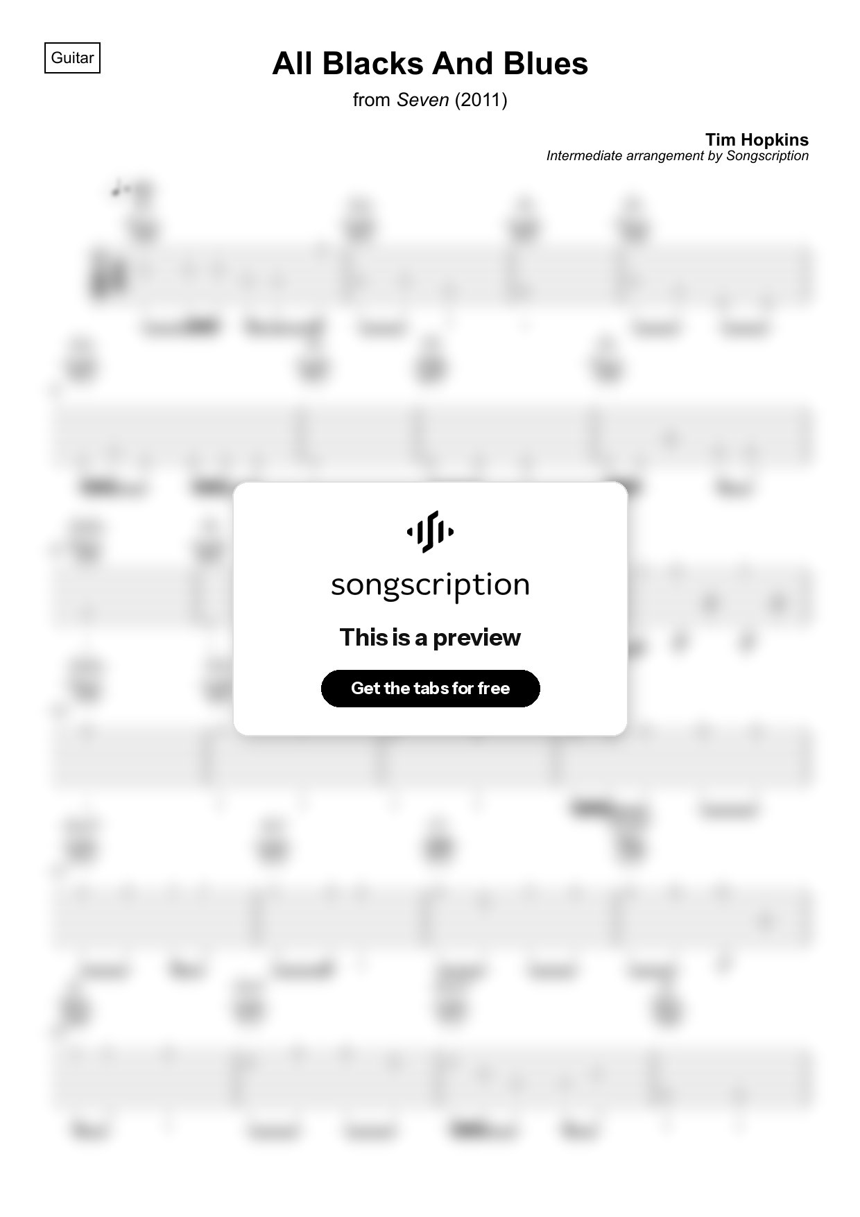 Intermediate Acoustic Guitar Tabs for "All Blacks And Blues" by Tim Hopkins