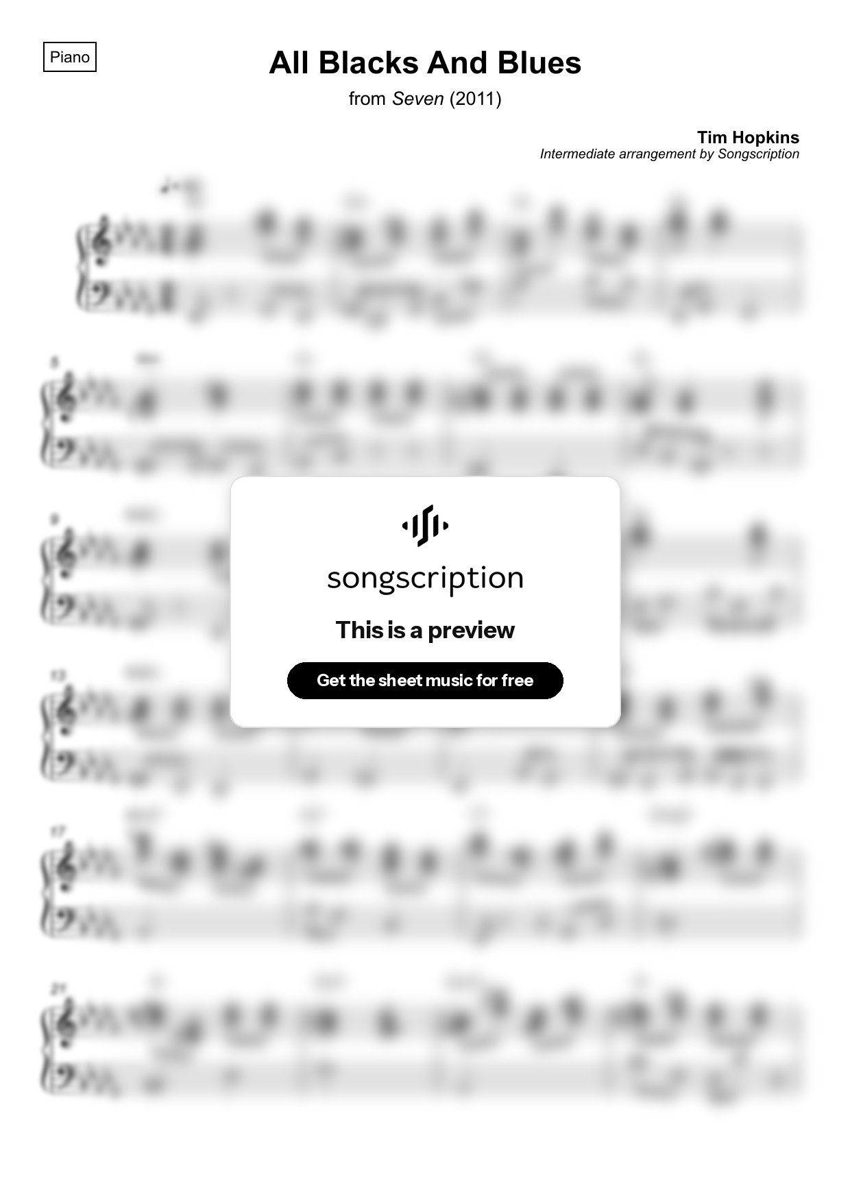Intermediate Piano Sheet Music for "All Blacks And Blues" by Tim Hopkins