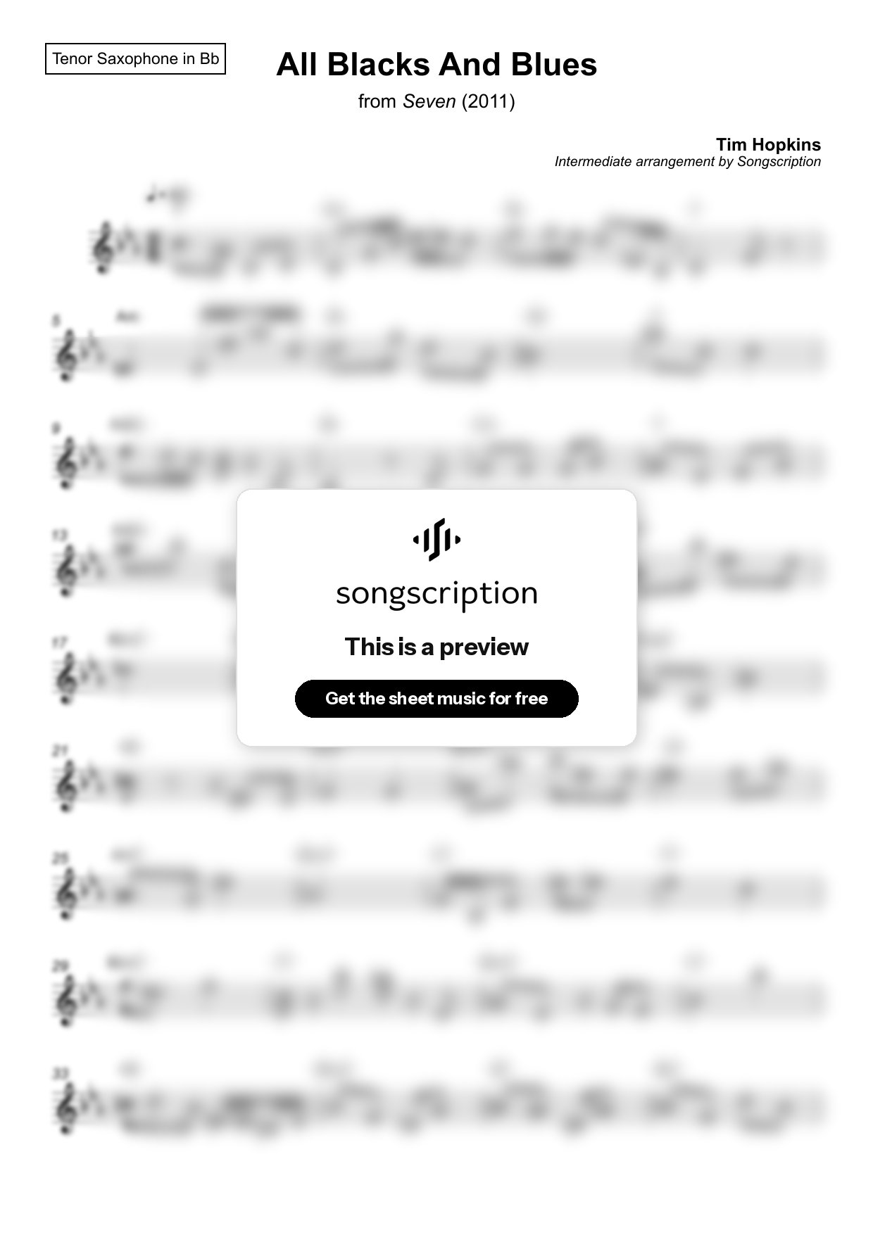 Intermediate Tenor Sax Sheet Music for "All Blacks And Blues" by Tim Hopkins
