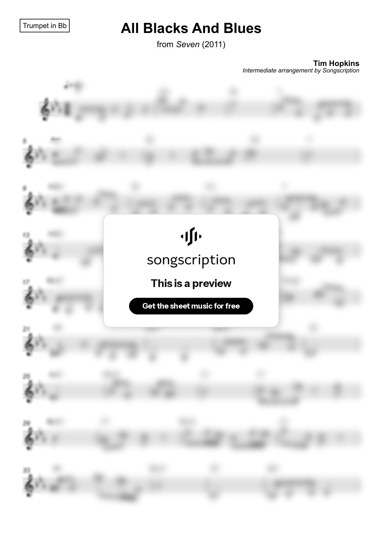 Intermediate Trumpet Sheet Music for "All Blacks And Blues" by Tim Hopkins