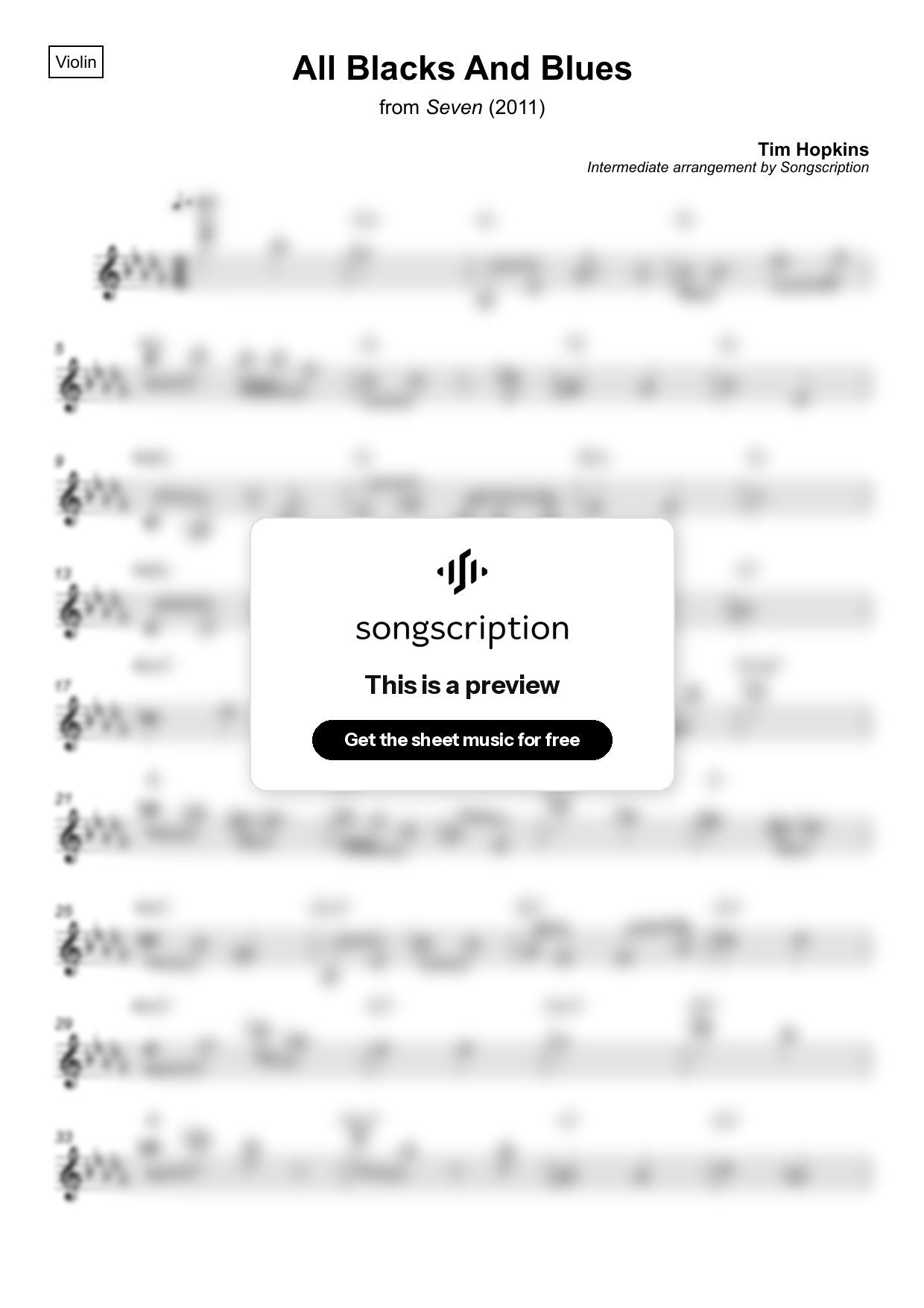Intermediate Violin Sheet Music for "All Blacks And Blues" by Tim Hopkins