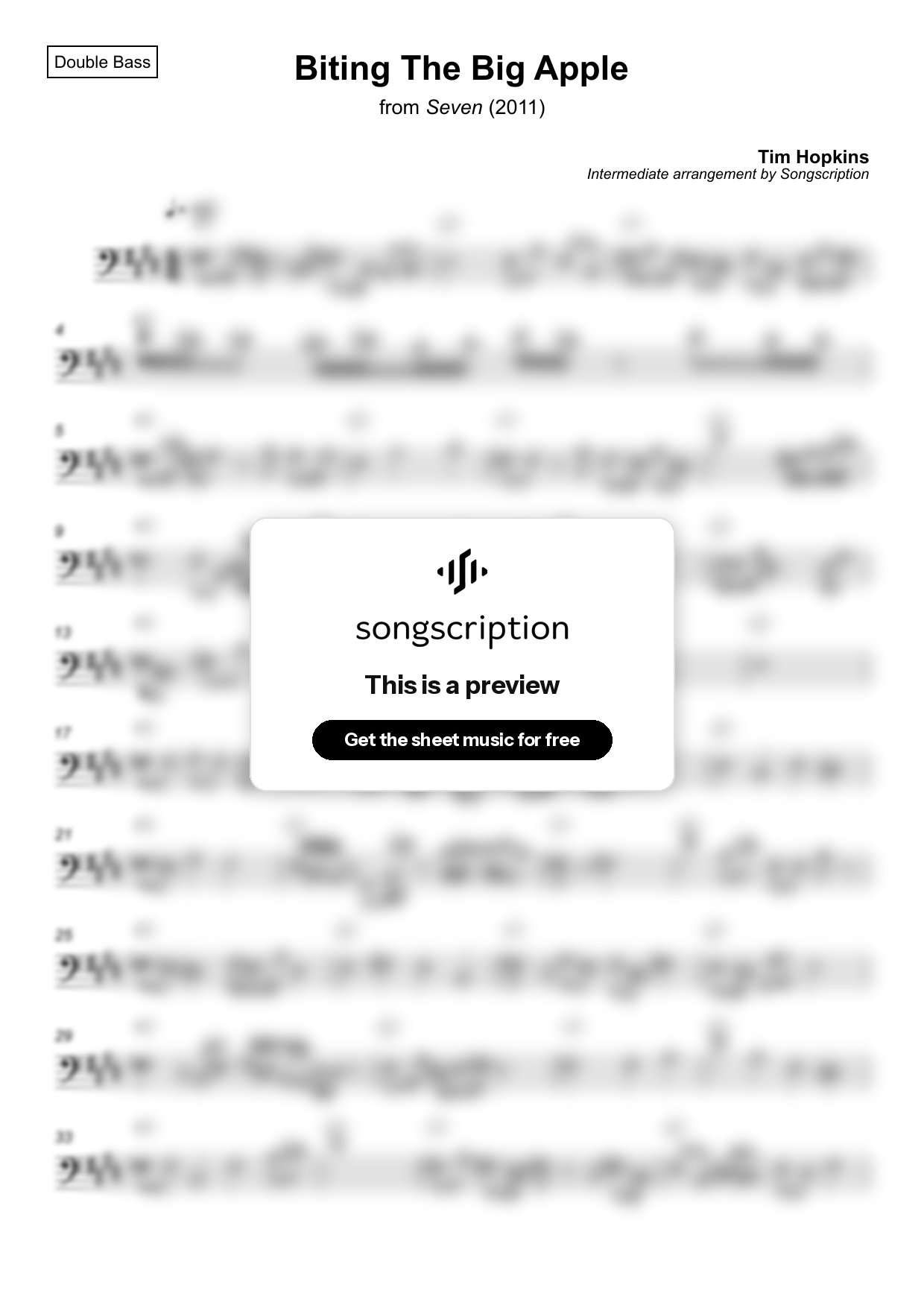 Intermediate Double Bass Sheet Music for "Biting The Big Apple" by Tim Hopkins