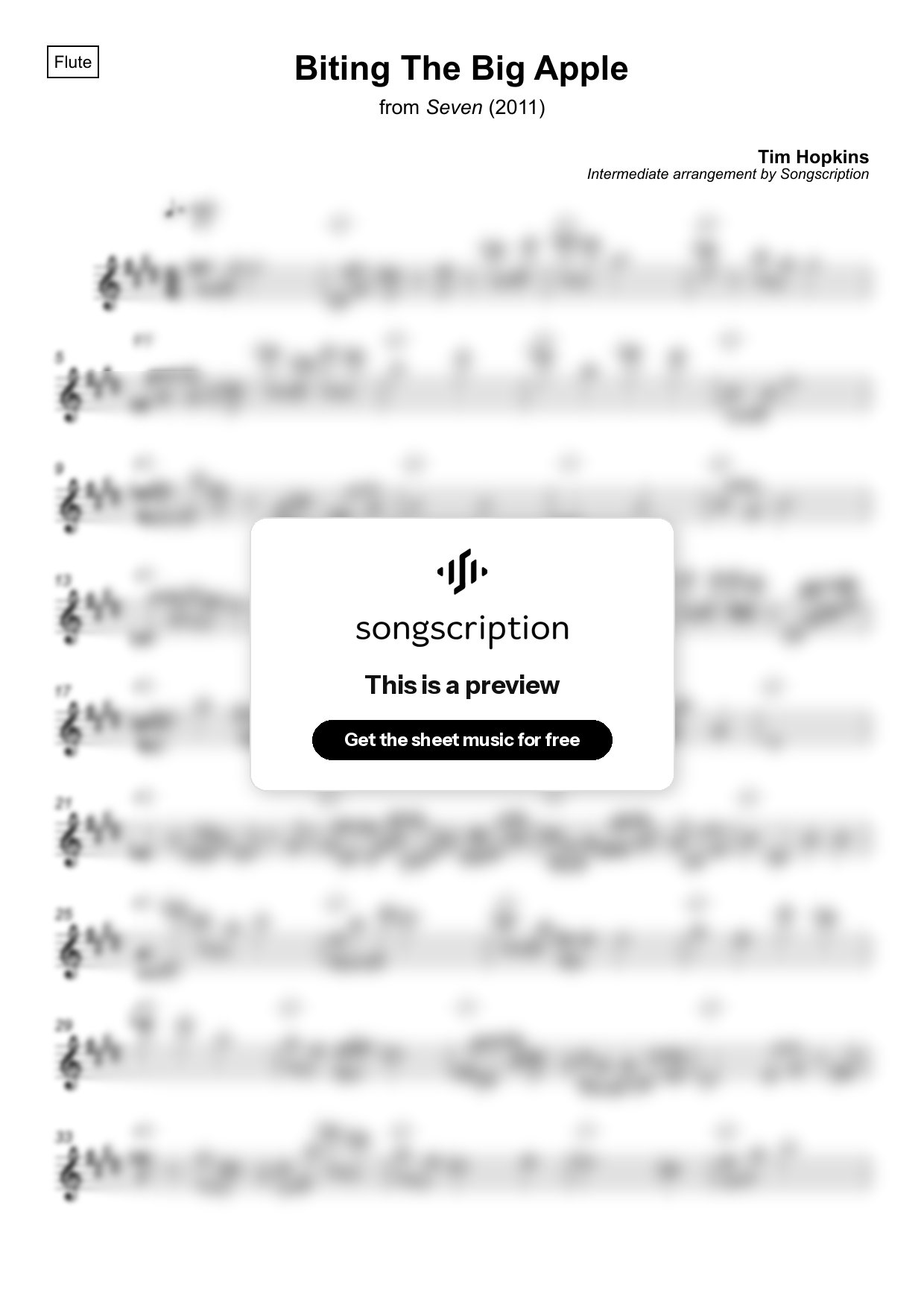 Intermediate Flute Sheet Music for "Biting The Big Apple" by Tim Hopkins