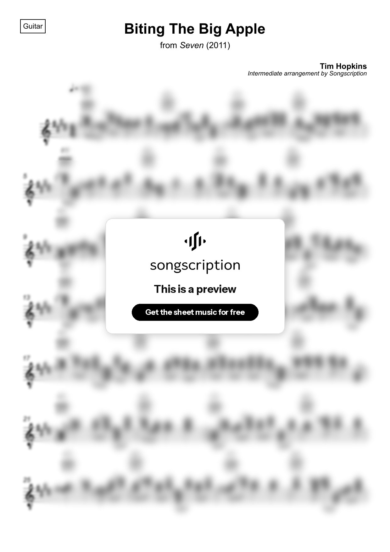 Intermediate Acoustic Guitar Sheet Music for "Biting The Big Apple" by Tim Hopkins
