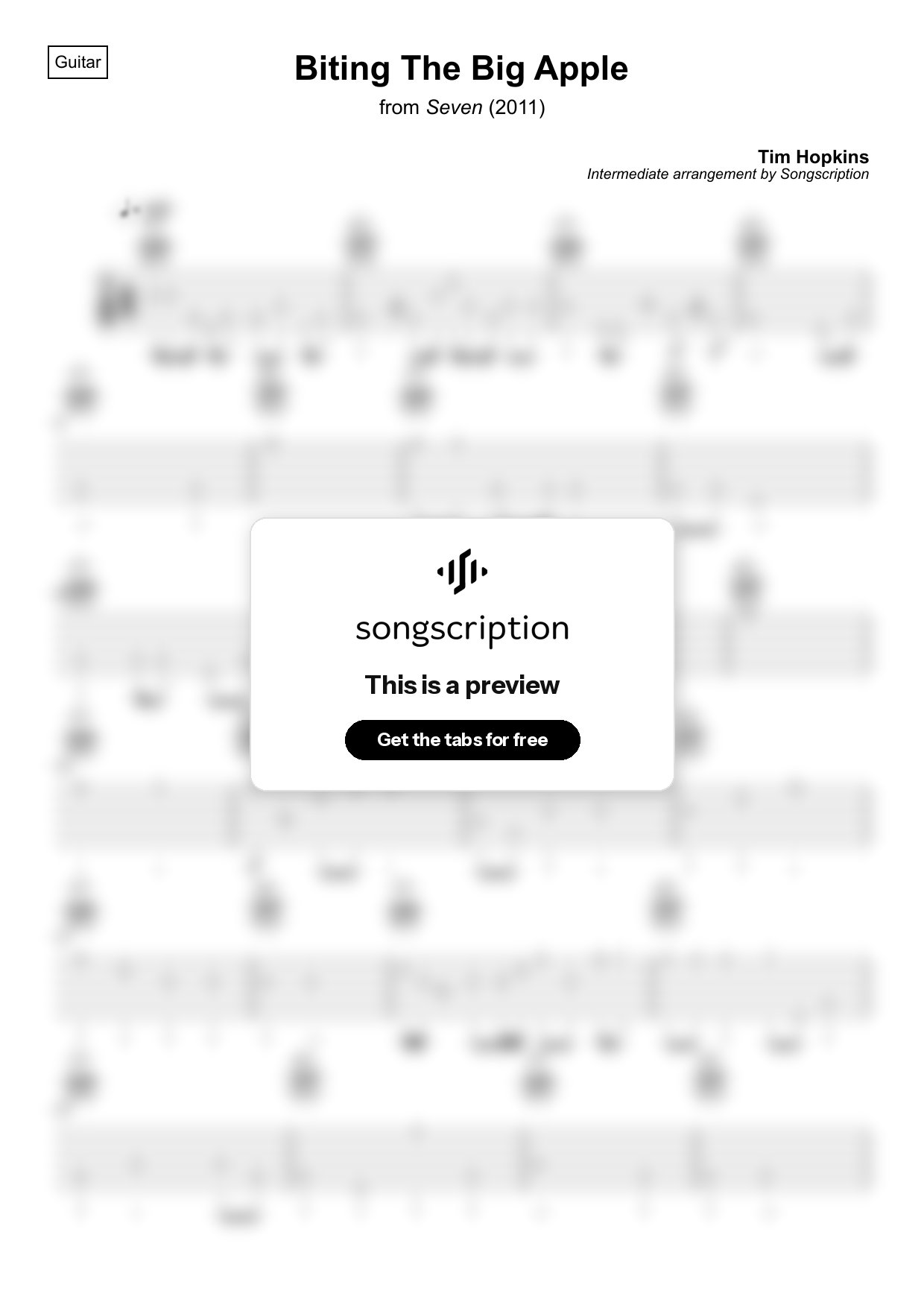 Intermediate Acoustic Guitar Tabs for "Biting The Big Apple" by Tim Hopkins