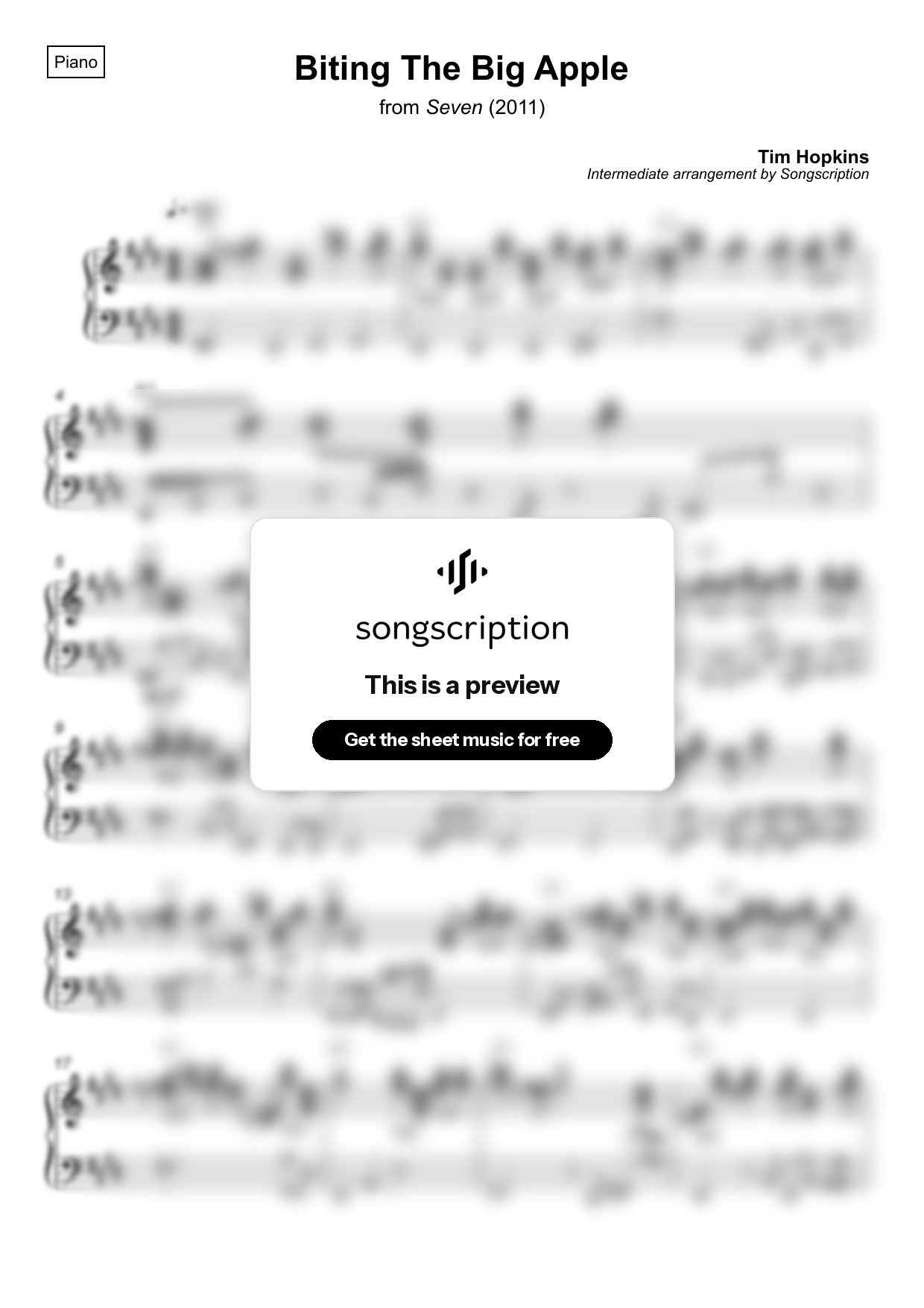 Intermediate Piano Sheet Music for "Biting The Big Apple" by Tim Hopkins