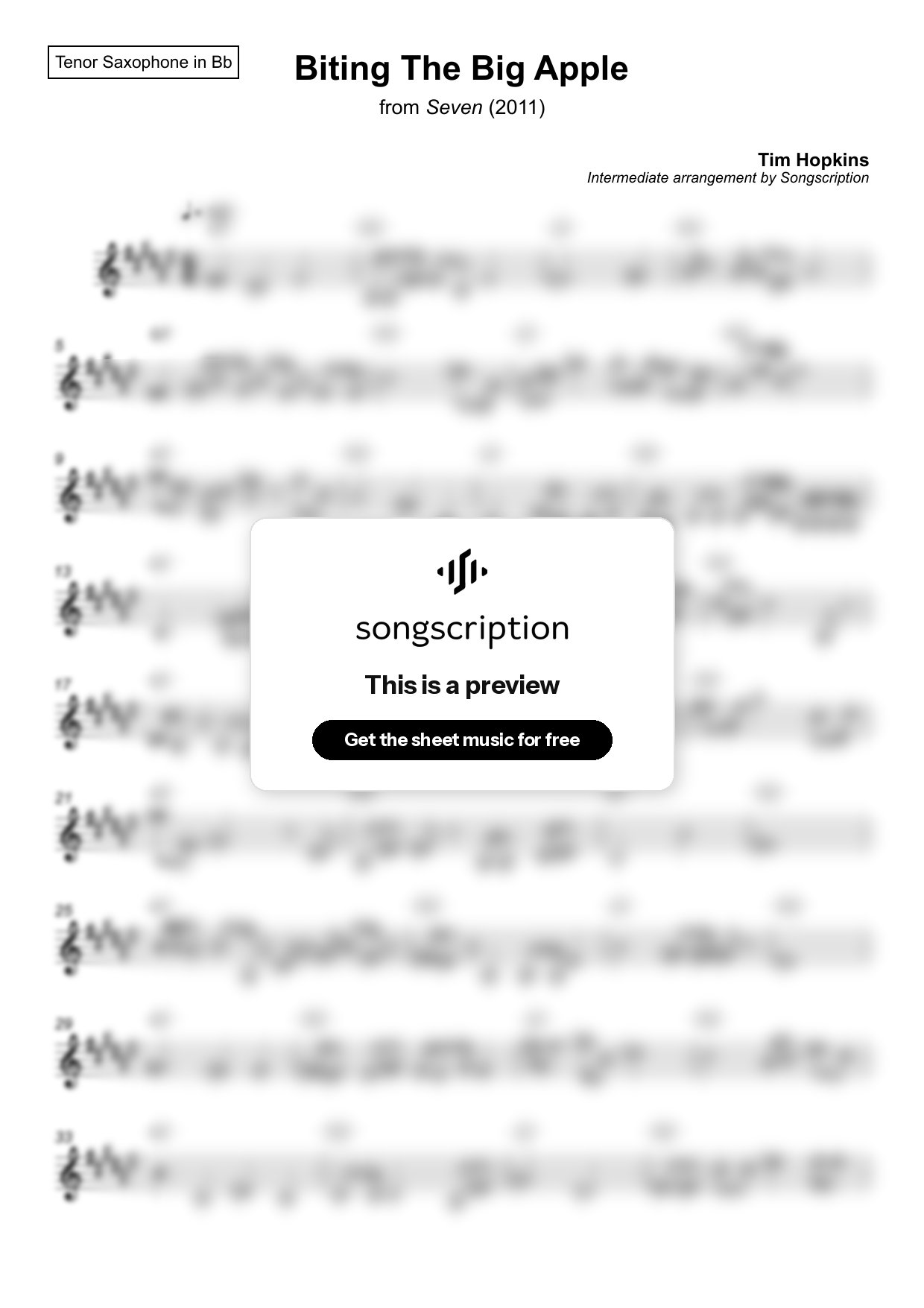 Intermediate Tenor Sax Sheet Music for "Biting The Big Apple" by Tim Hopkins