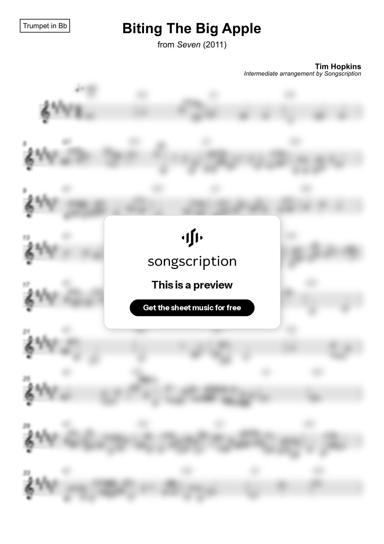 Intermediate Trumpet Sheet Music for "Biting The Big Apple" by Tim Hopkins