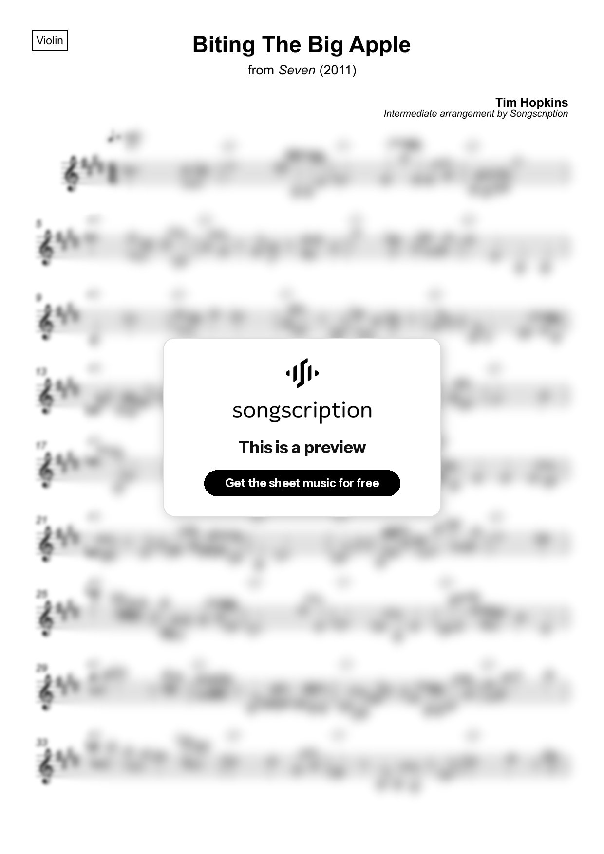 Intermediate Violin Sheet Music for "Biting The Big Apple" by Tim Hopkins