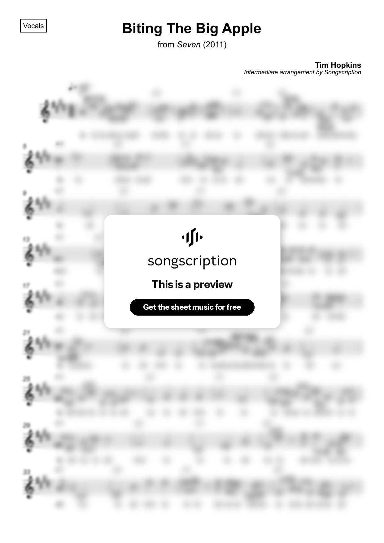 Intermediate Vocals Sheet Music for "Biting The Big Apple" by Tim Hopkins