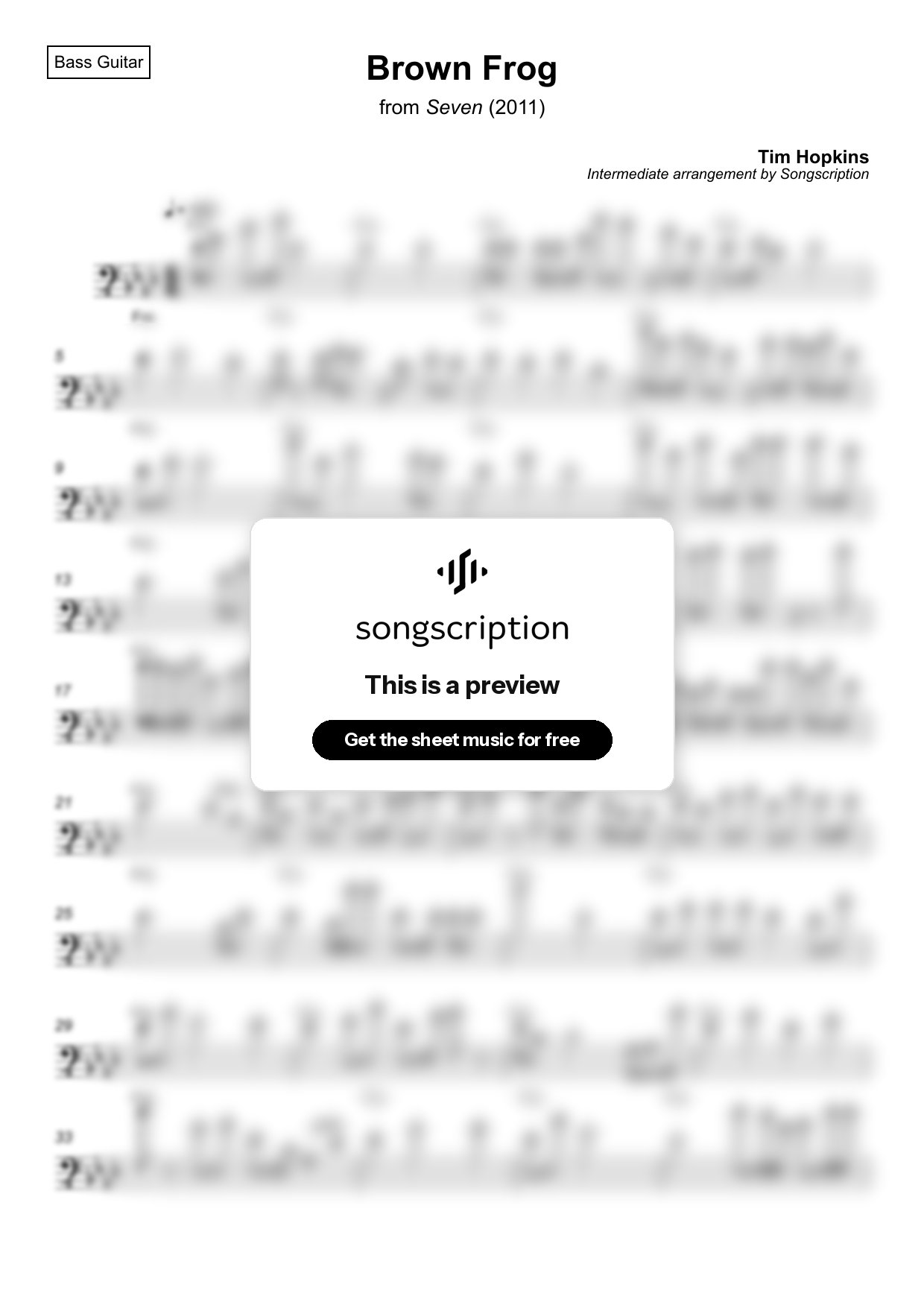 Intermediate Bass Guitar Sheet Music for "Brown Frog" by Tim Hopkins
