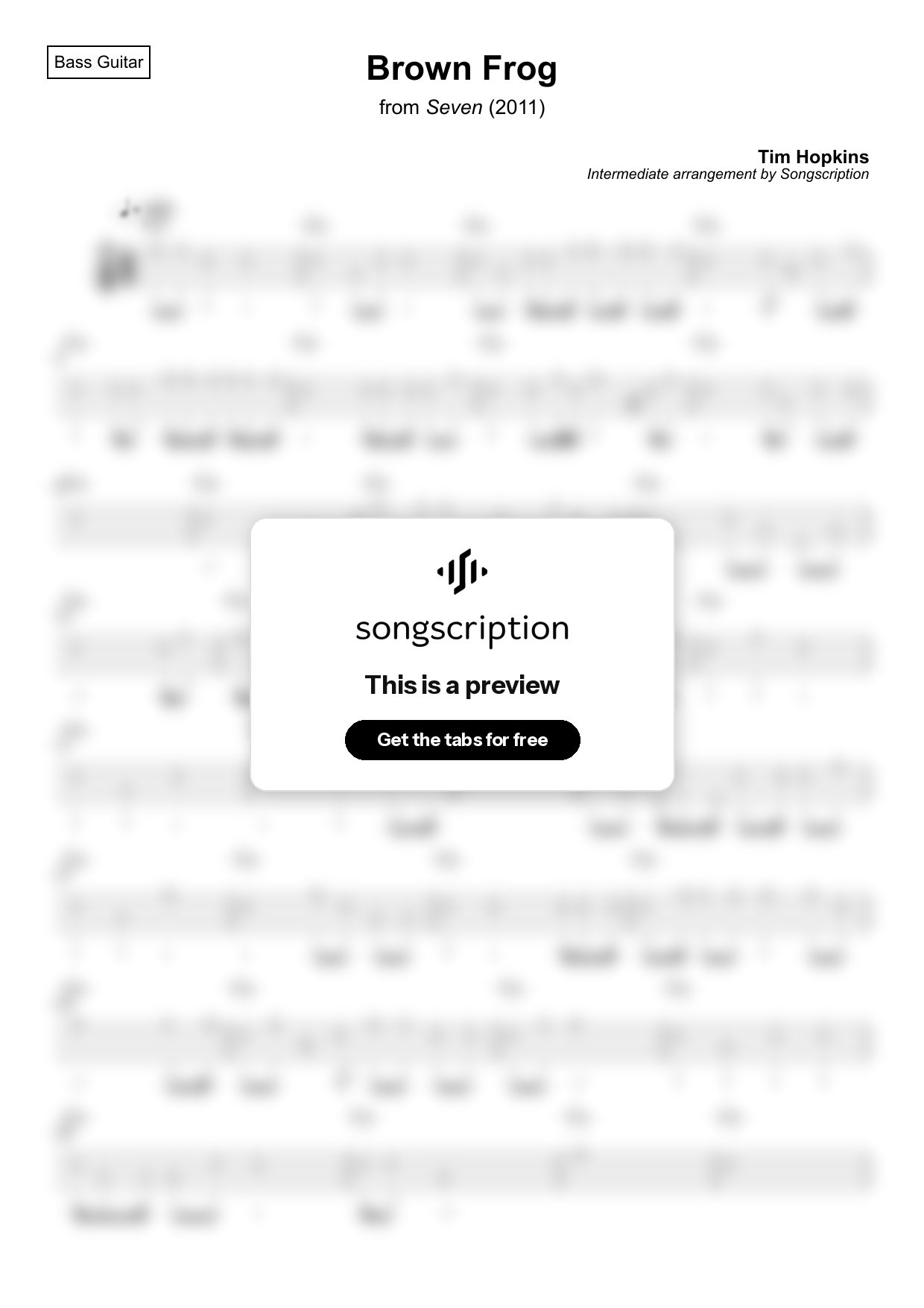 Intermediate Bass Guitar Tabs for "Brown Frog" by Tim Hopkins