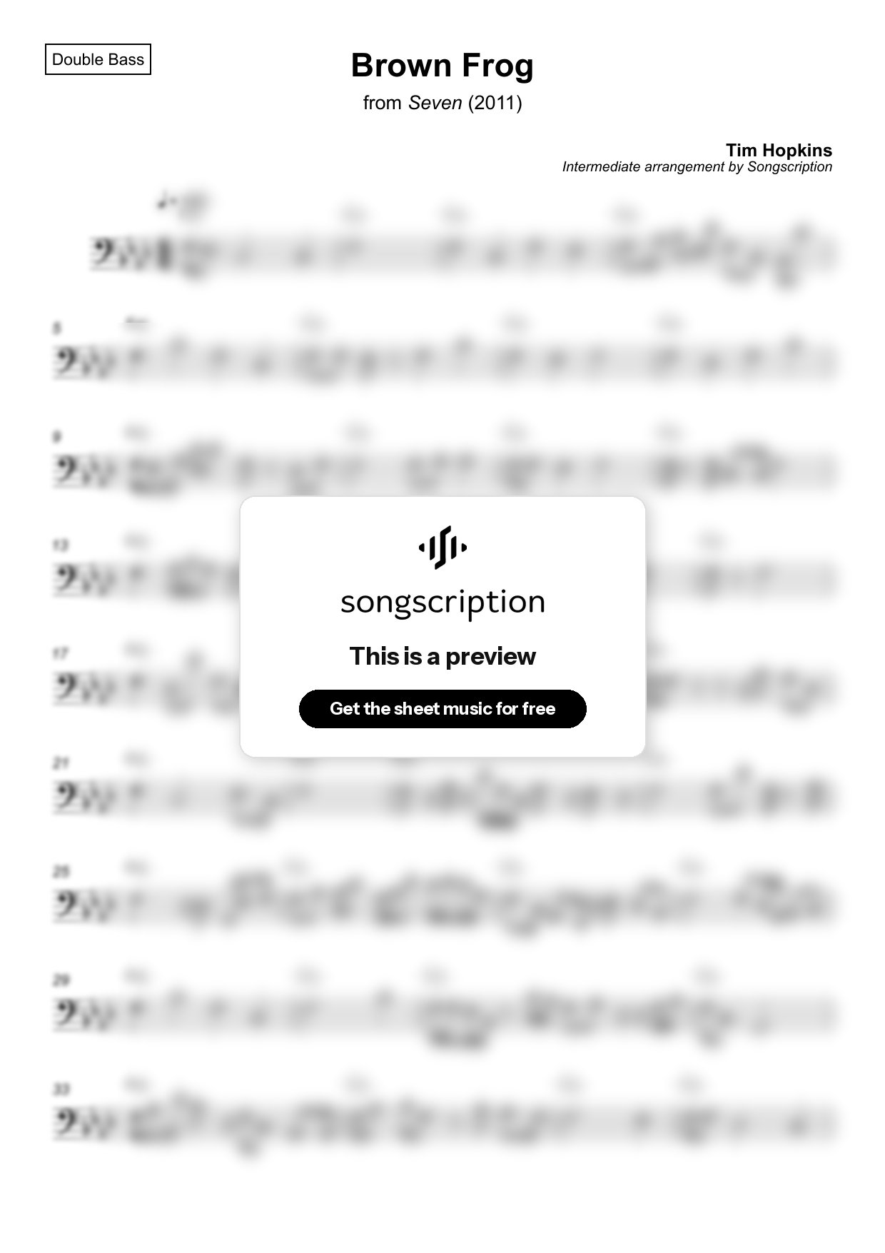 Intermediate Double Bass Sheet Music for "Brown Frog" by Tim Hopkins