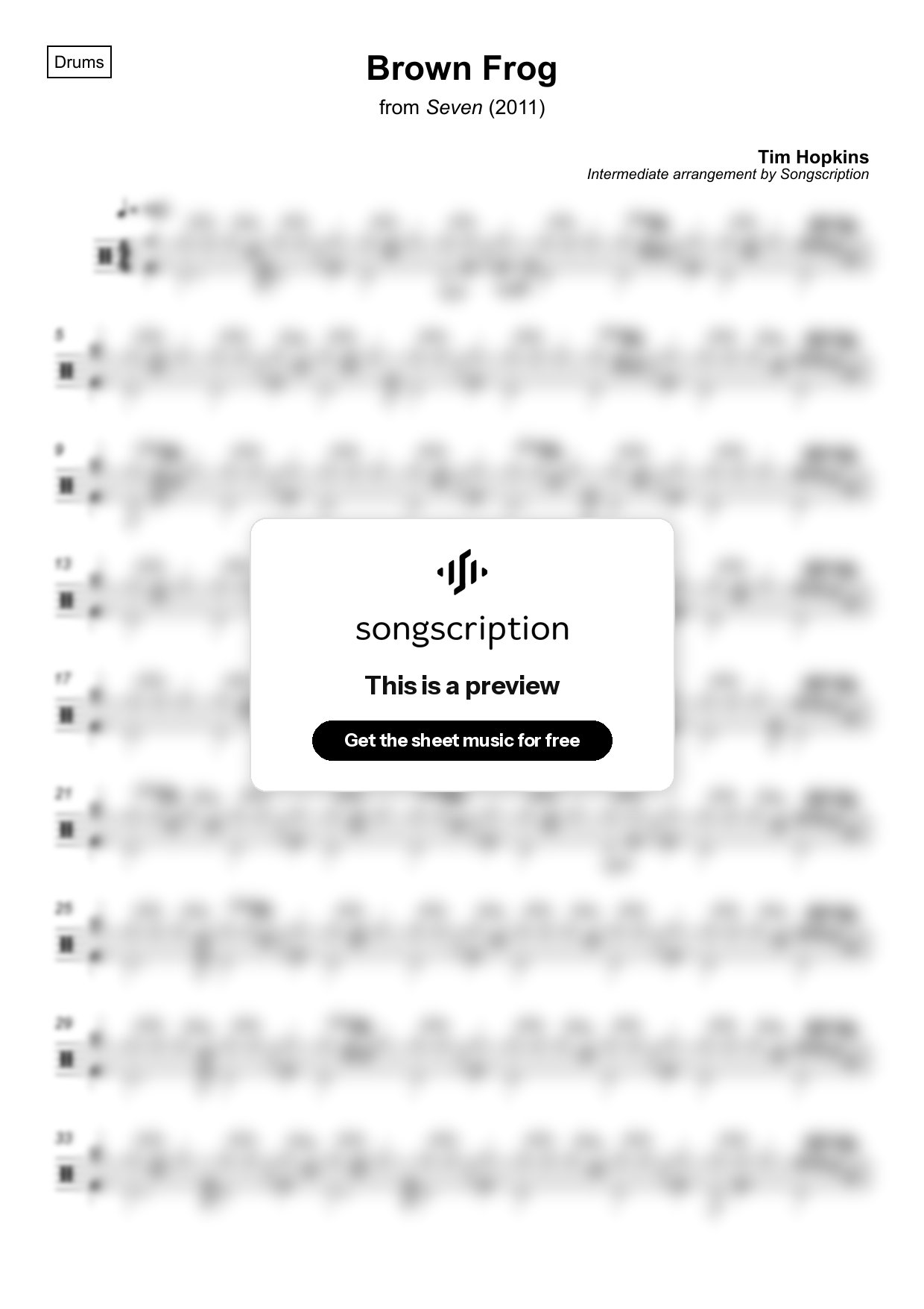 Intermediate Drums Sheet Music for "Brown Frog" by Tim Hopkins
