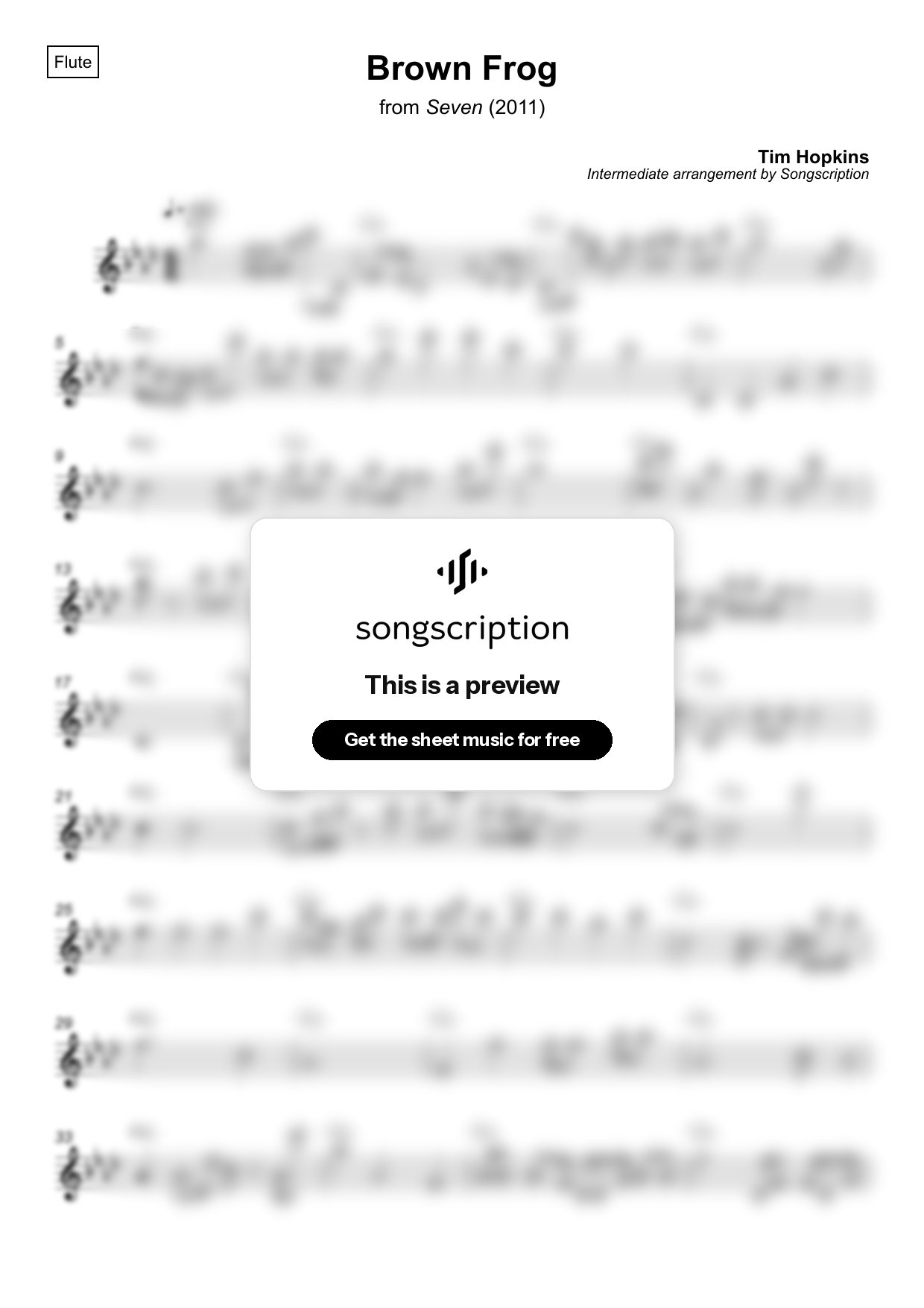 Intermediate Flute Sheet Music for "Brown Frog" by Tim Hopkins