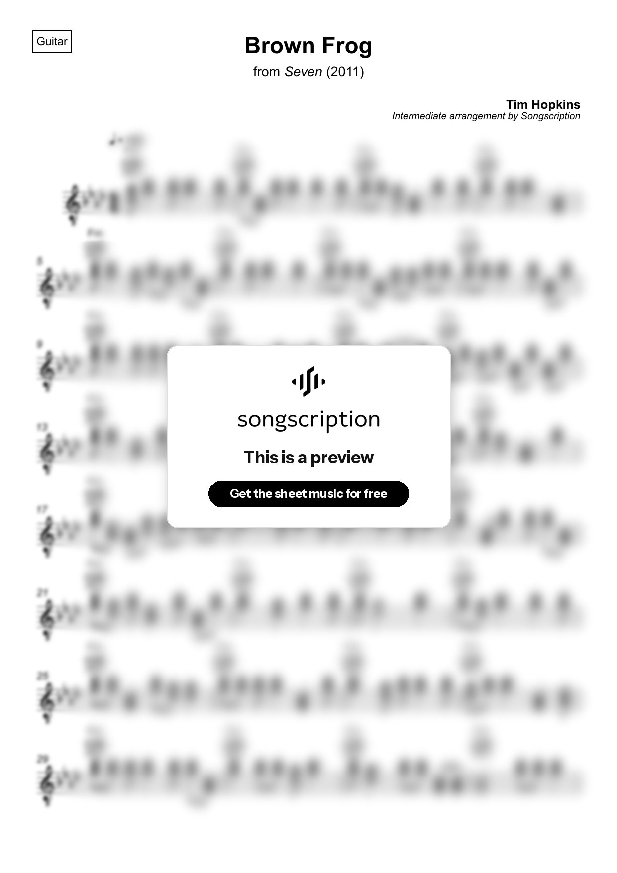 Intermediate Acoustic Guitar Sheet Music for "Brown Frog" by Tim Hopkins