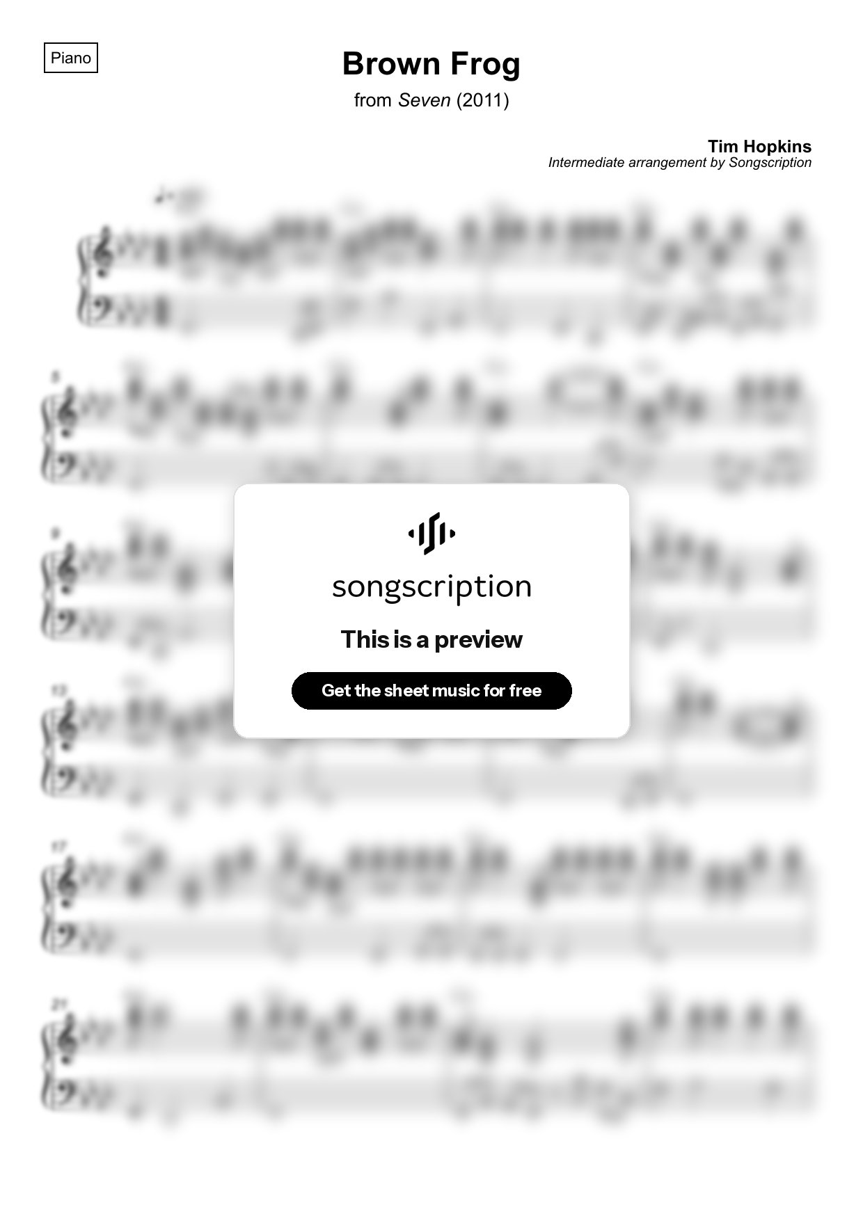 Intermediate Piano Sheet Music for "Brown Frog" by Tim Hopkins