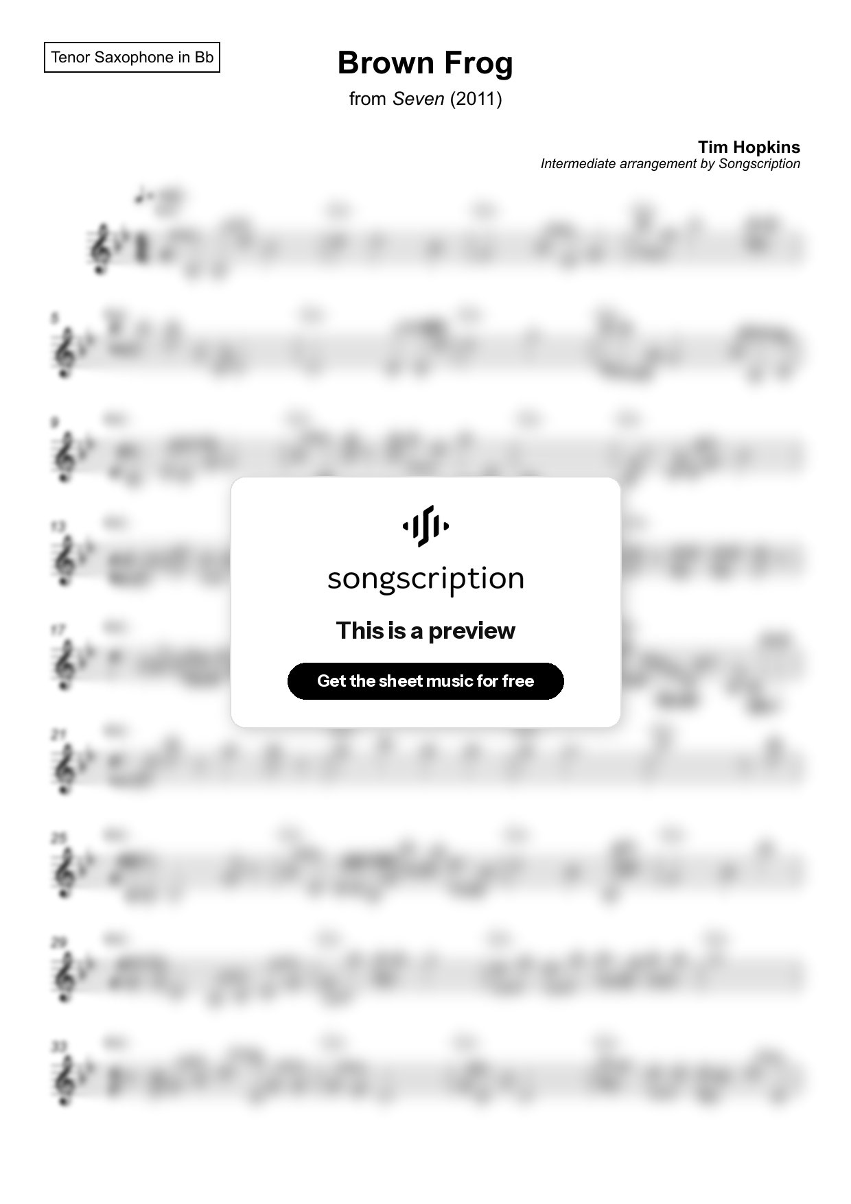 Intermediate Tenor Sax Sheet Music for "Brown Frog" by Tim Hopkins