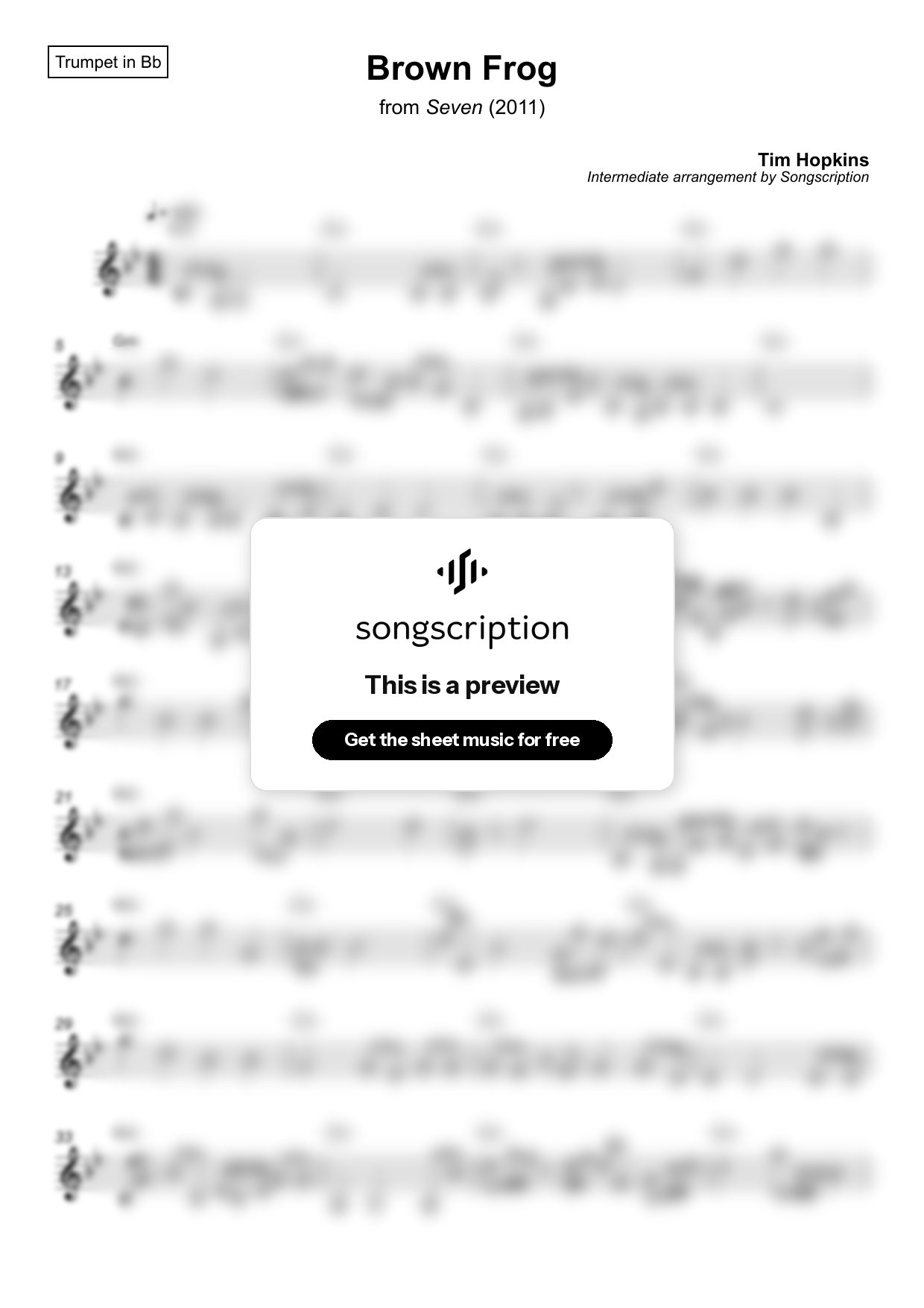 Intermediate Trumpet Sheet Music for "Brown Frog" by Tim Hopkins