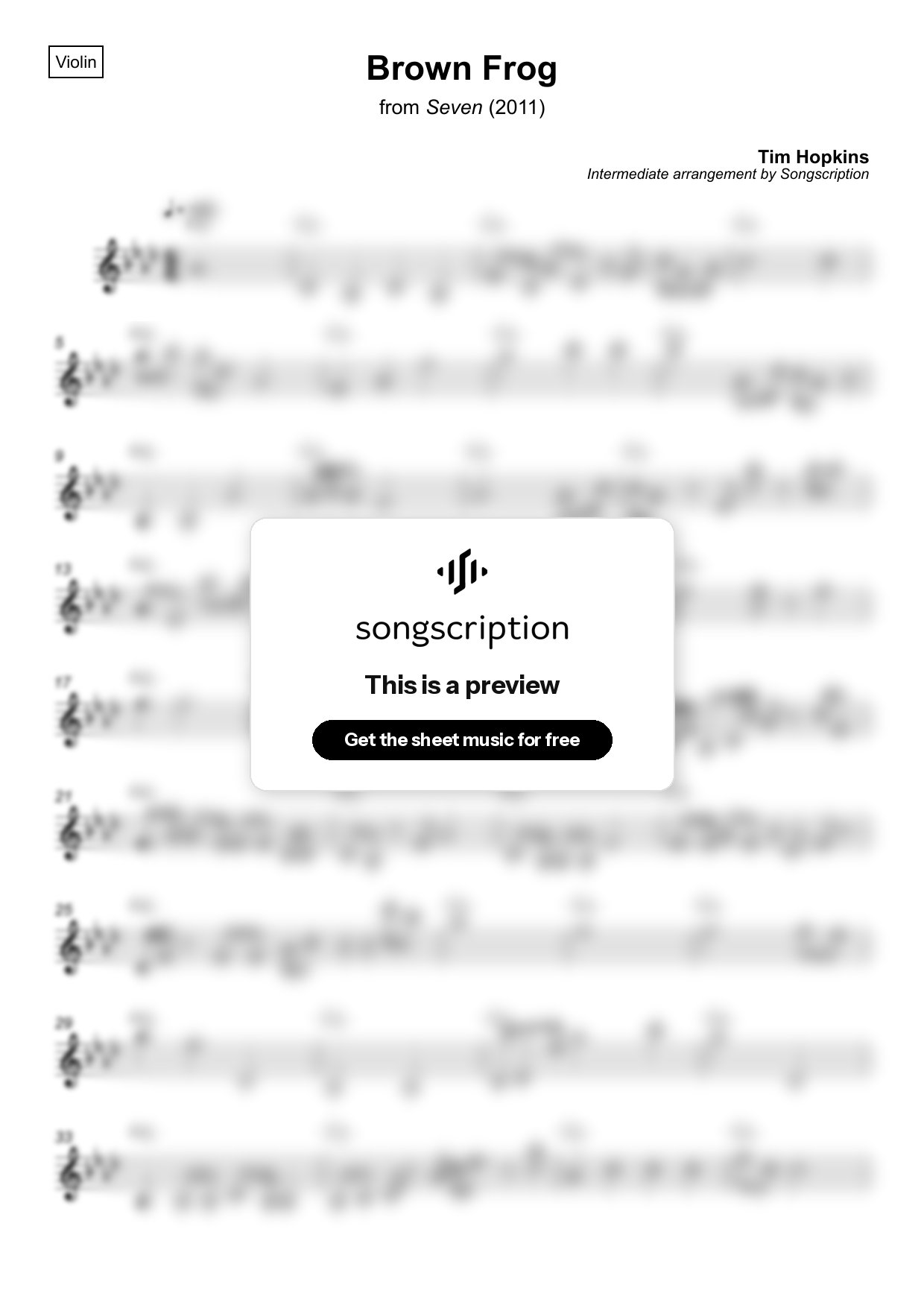 Intermediate Violin Sheet Music for "Brown Frog" by Tim Hopkins
