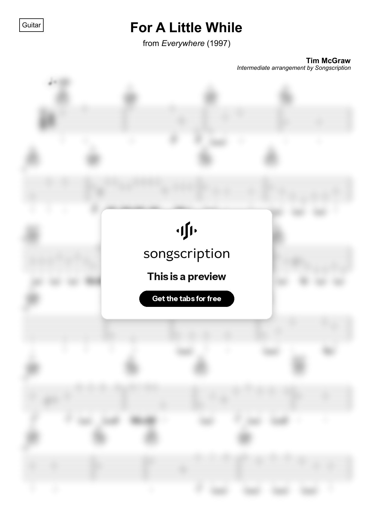 Intermediate Acoustic Guitar Tabs for "For A Little While" by Tim McGraw