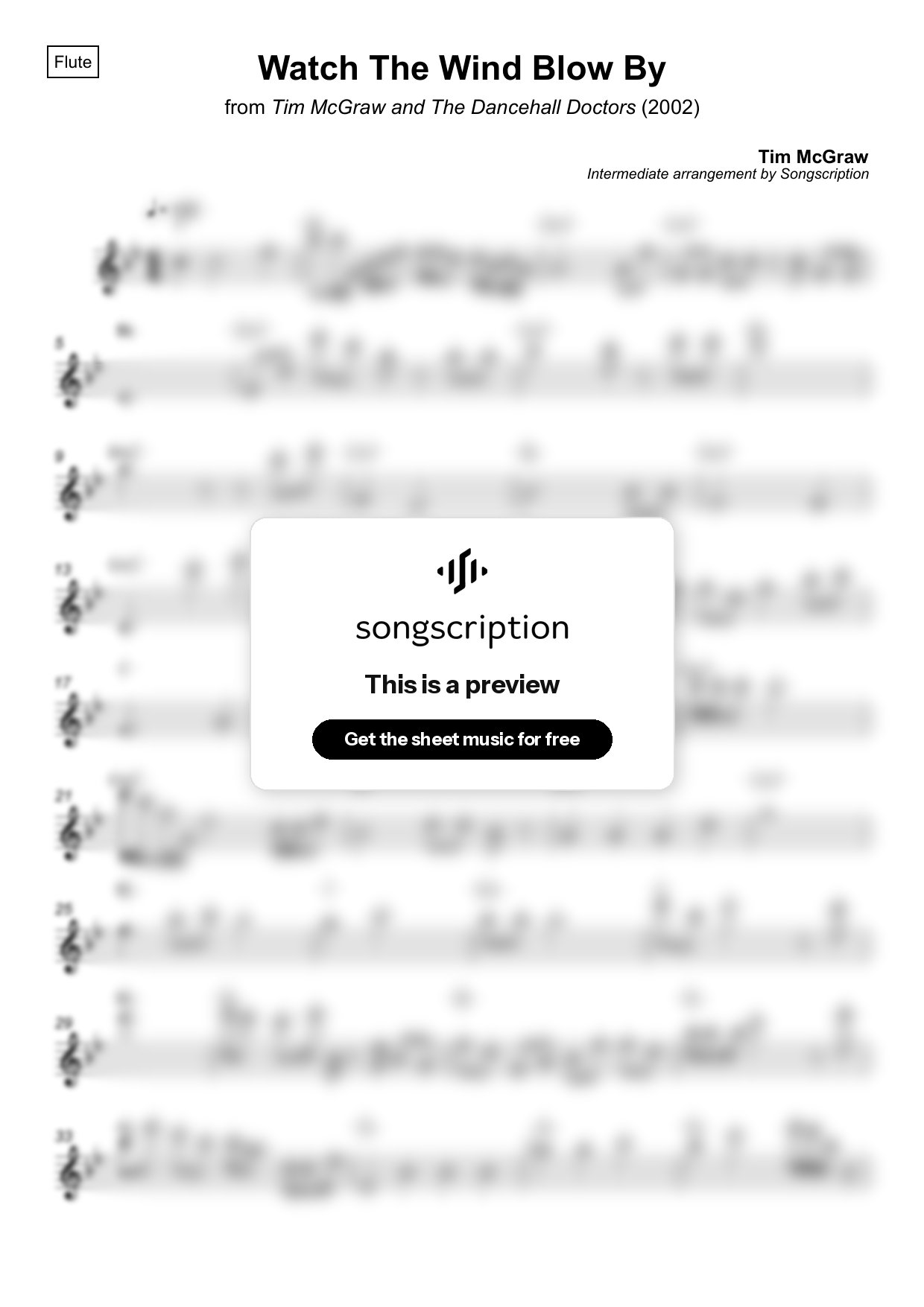 Intermediate Flute Sheet Music for "Watch The Wind Blow By" by Tim McGraw