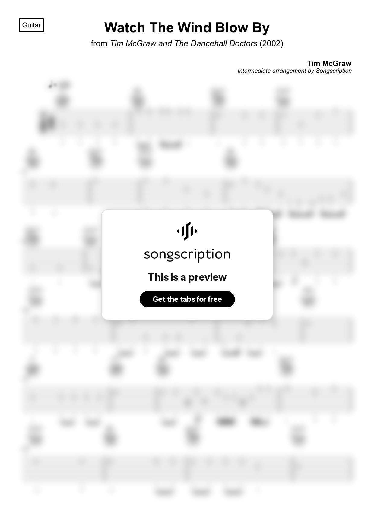 Intermediate Acoustic Guitar Tabs for "Watch The Wind Blow By" by Tim McGraw