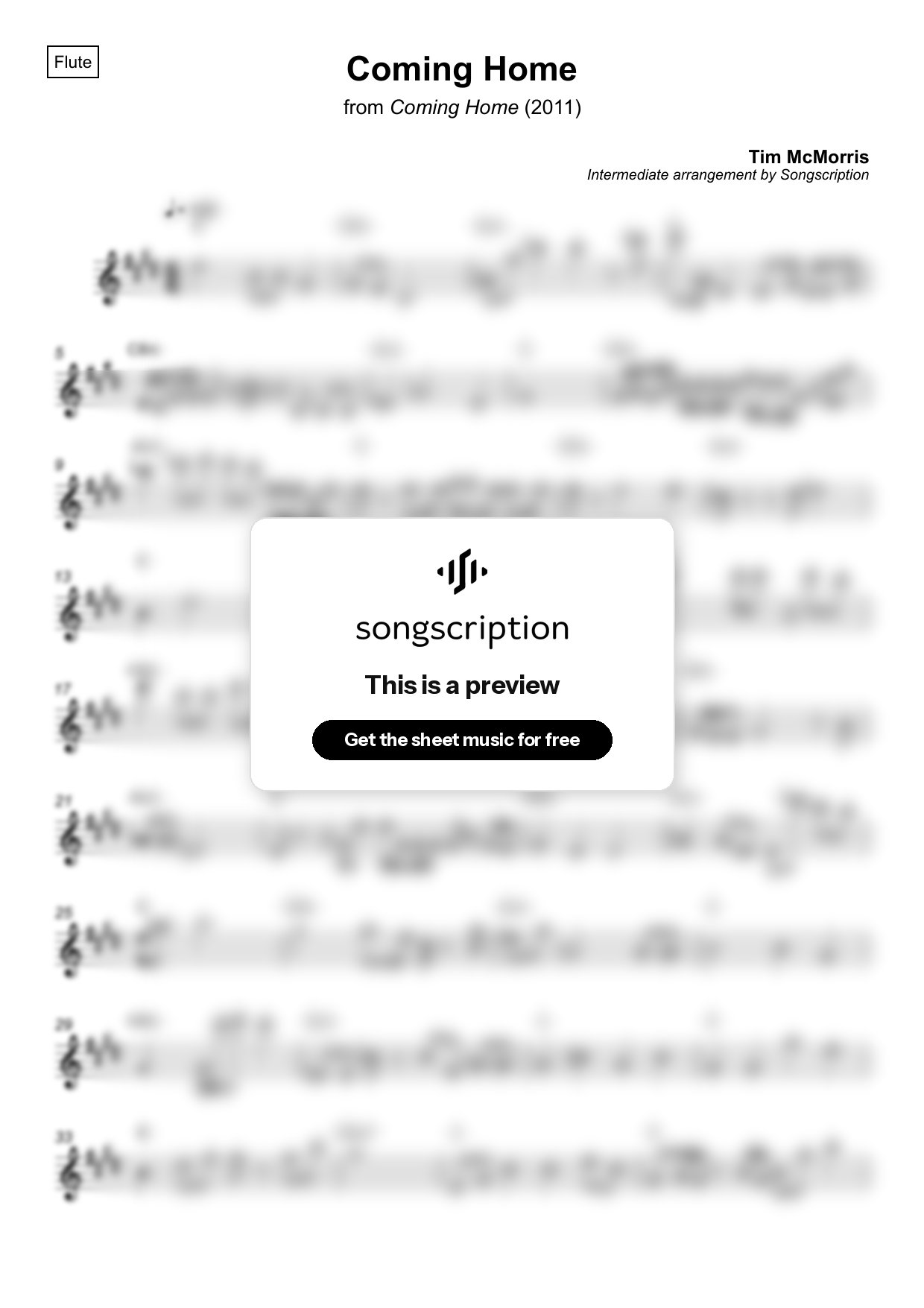 Intermediate Flute Sheet Music for "Coming Home" by Tim McMorris