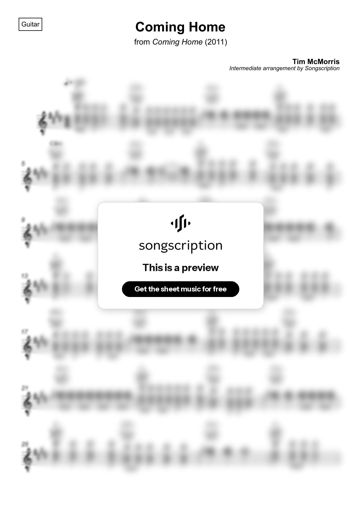 Intermediate Acoustic Guitar Sheet Music for "Coming Home" by Tim McMorris