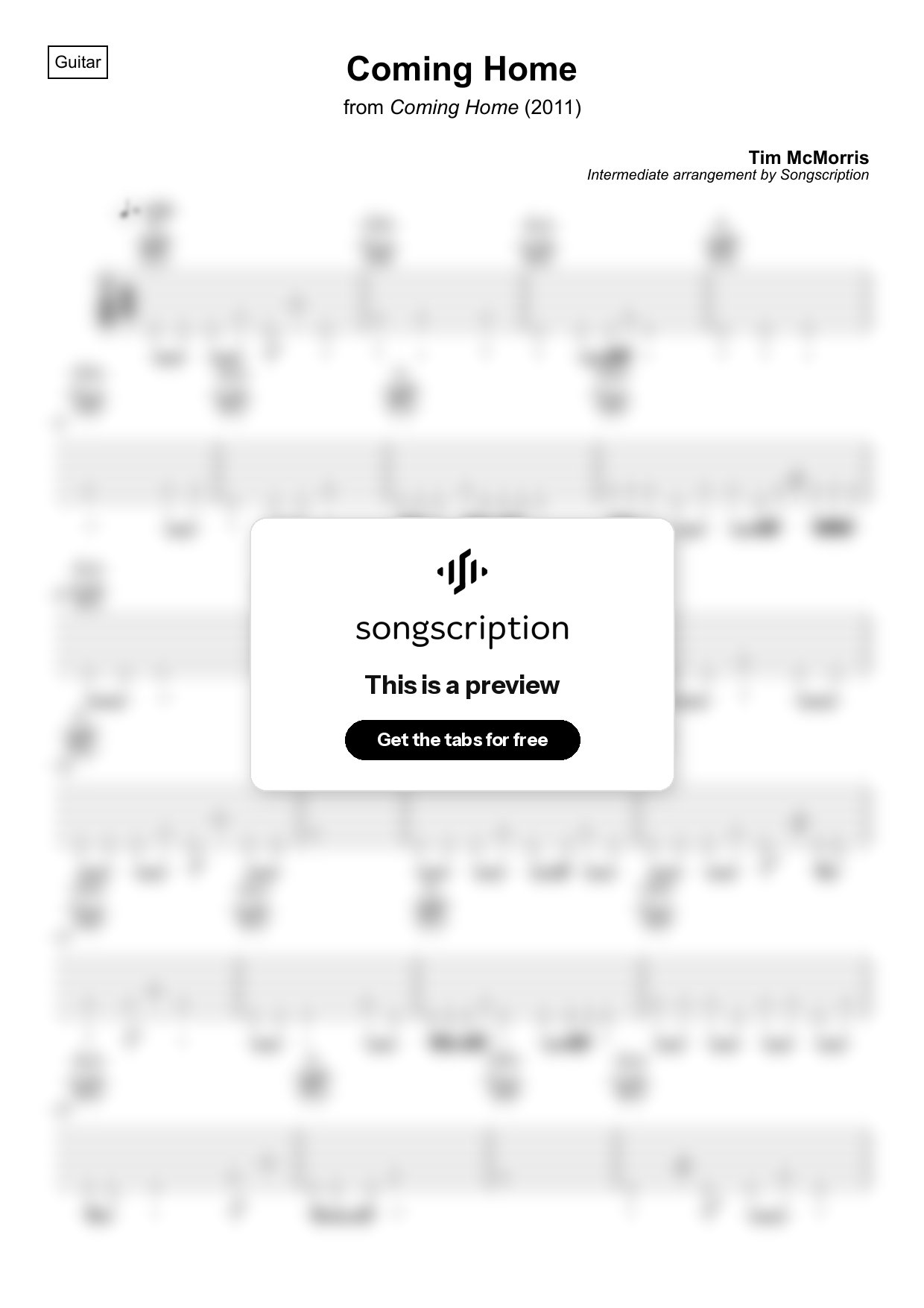 Intermediate Acoustic Guitar Tabs for "Coming Home" by Tim McMorris