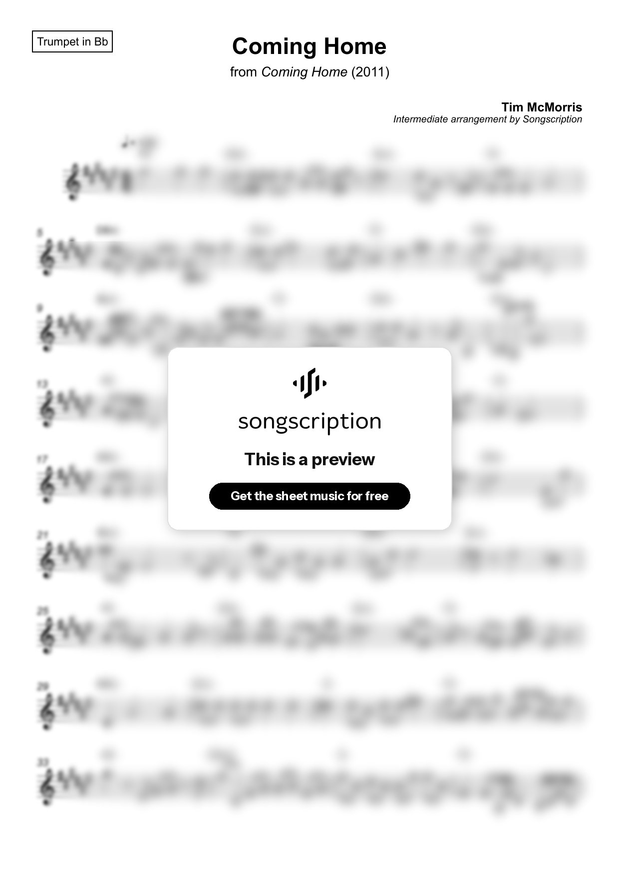Intermediate Trumpet Sheet Music for "Coming Home" by Tim McMorris