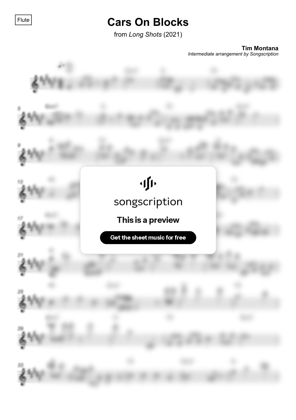 Intermediate Flute Sheet Music for "Cars On Blocks" by Tim Montana