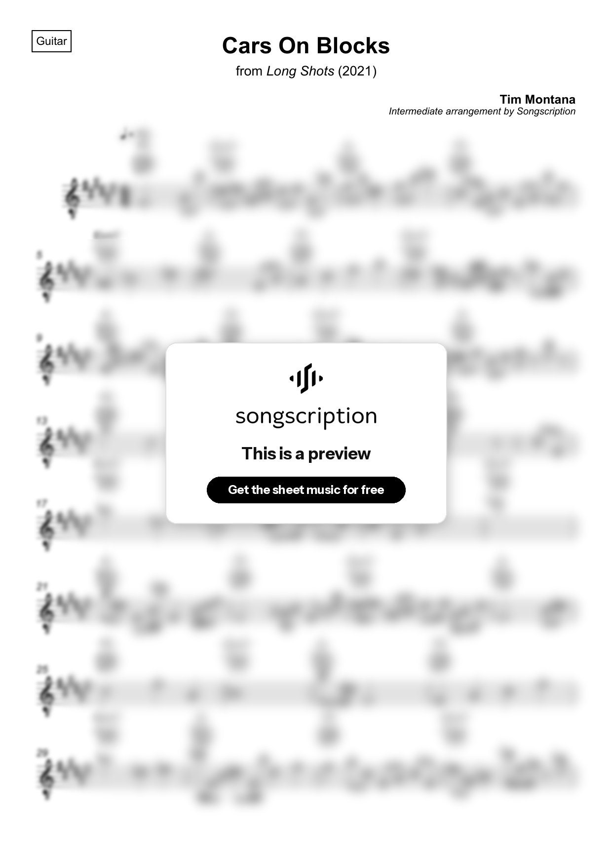 Intermediate Acoustic Guitar Sheet Music for "Cars On Blocks" by Tim Montana