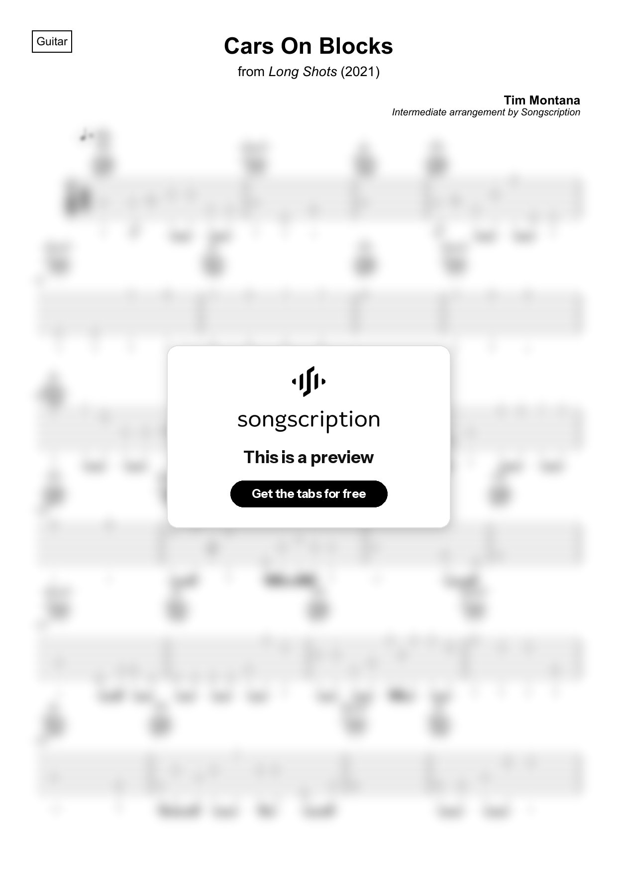 Intermediate Acoustic Guitar Tabs for "Cars On Blocks" by Tim Montana