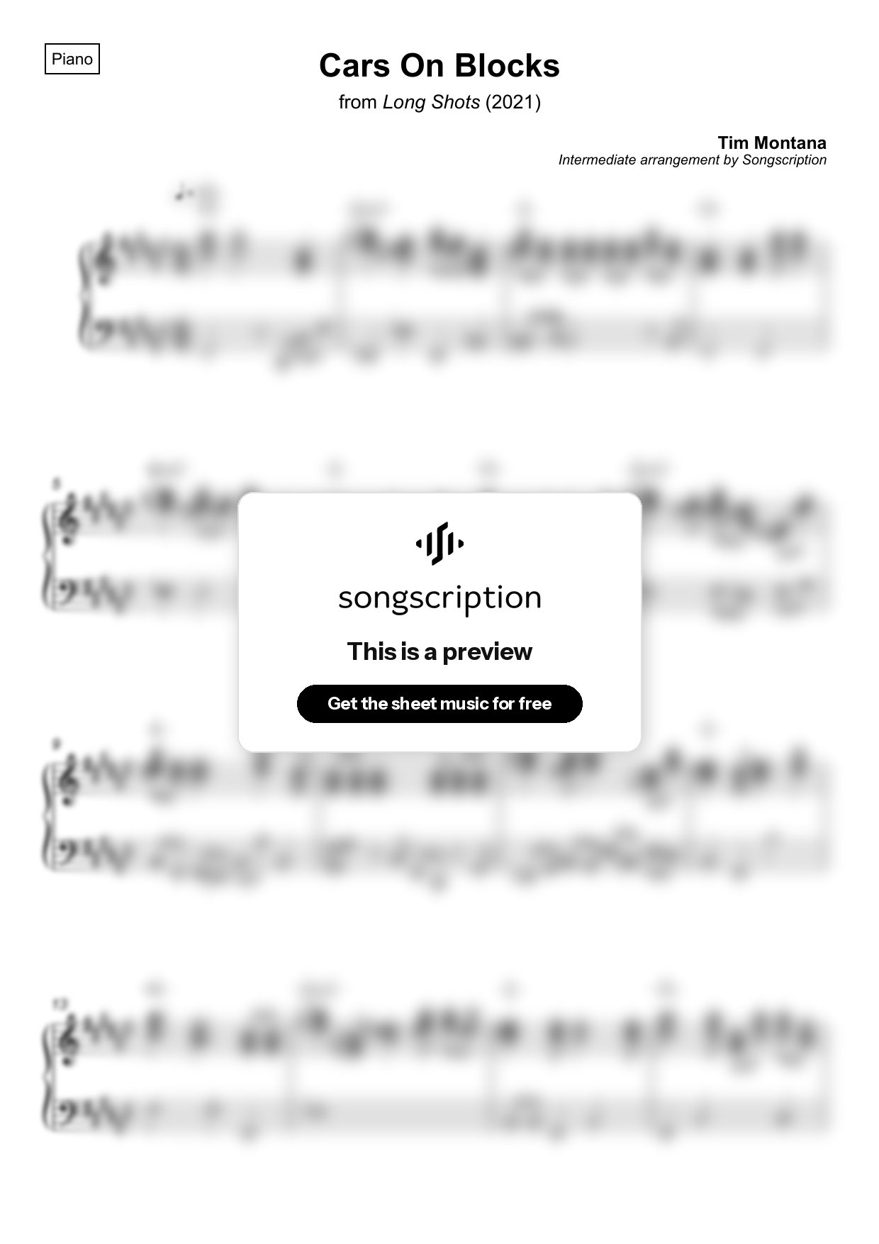 Intermediate Piano Sheet Music for "Cars On Blocks" by Tim Montana