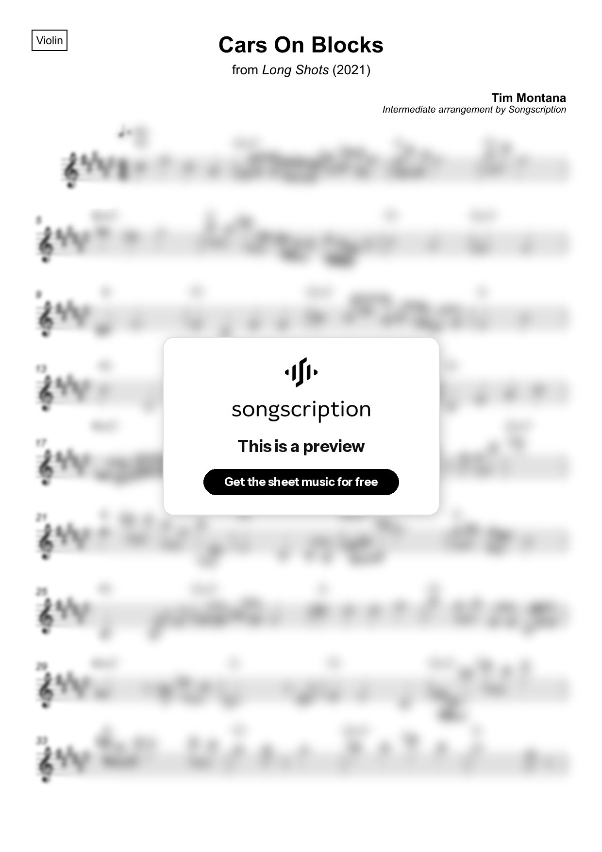 Intermediate Violin Sheet Music for "Cars On Blocks" by Tim Montana