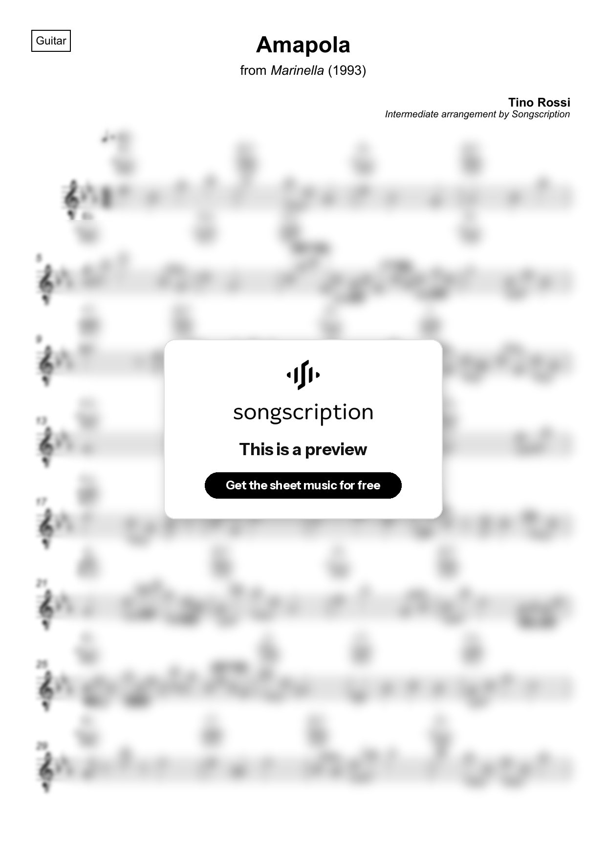 Intermediate Acoustic Guitar Sheet Music for "Amapola" by Tino Rossi