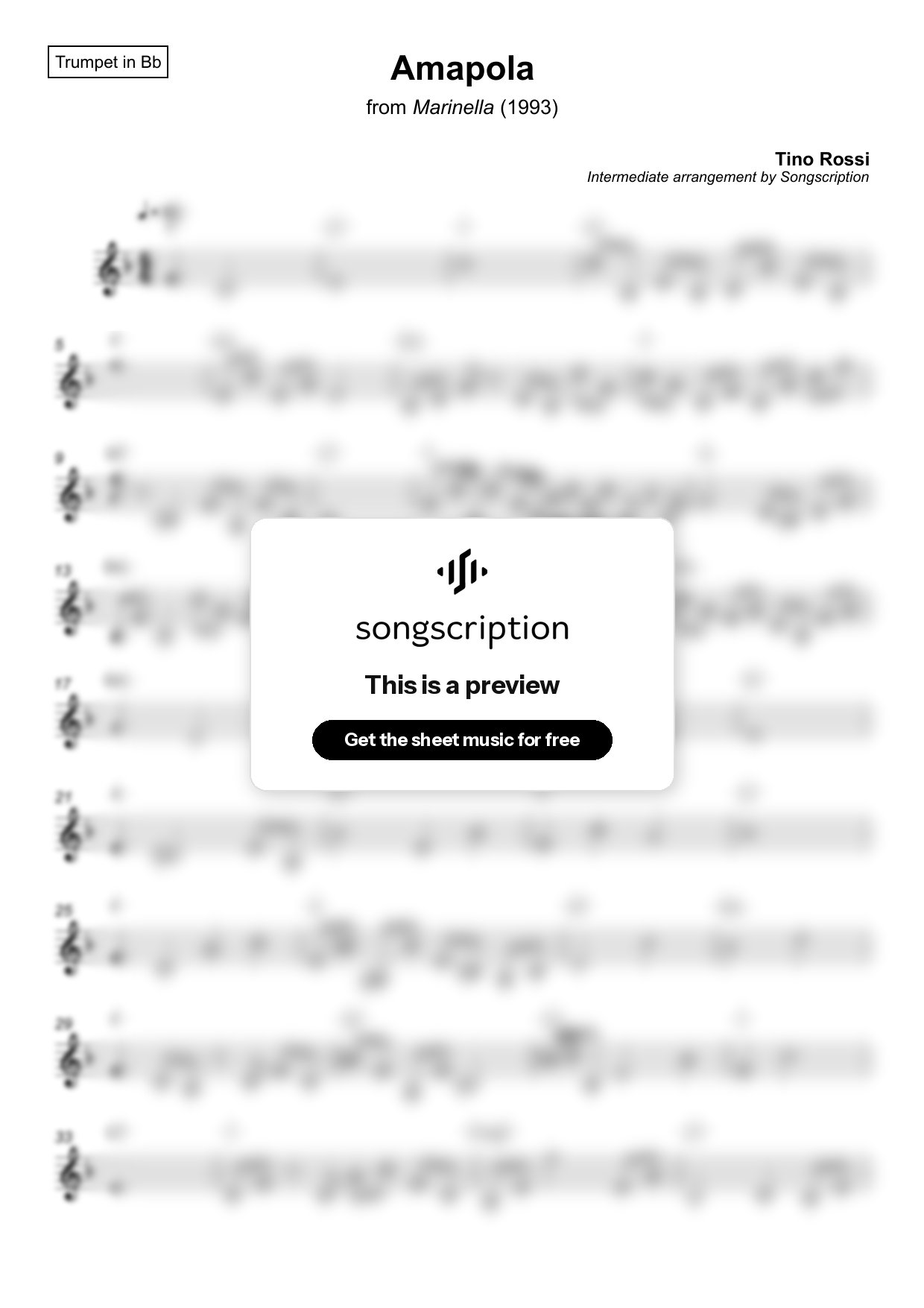 Intermediate Trumpet Sheet Music for "Amapola" by Tino Rossi