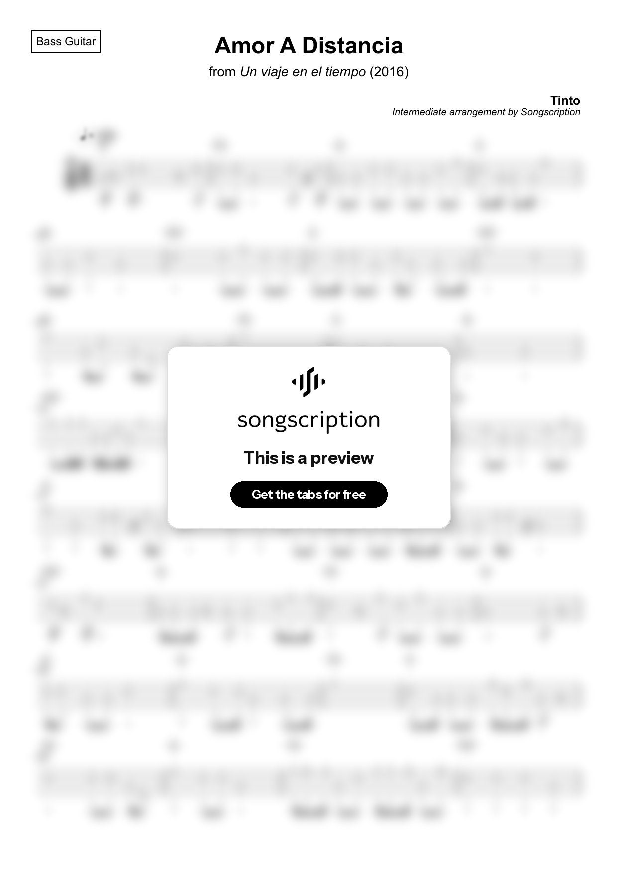 Intermediate Bass Guitar Tabs for "Amor A Distancia" by Tinto