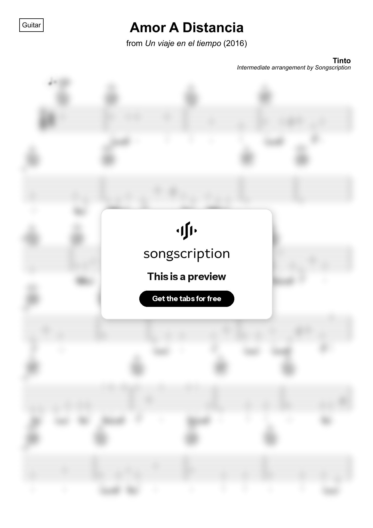 Intermediate Acoustic Guitar Tabs for "Amor A Distancia" by Tinto
