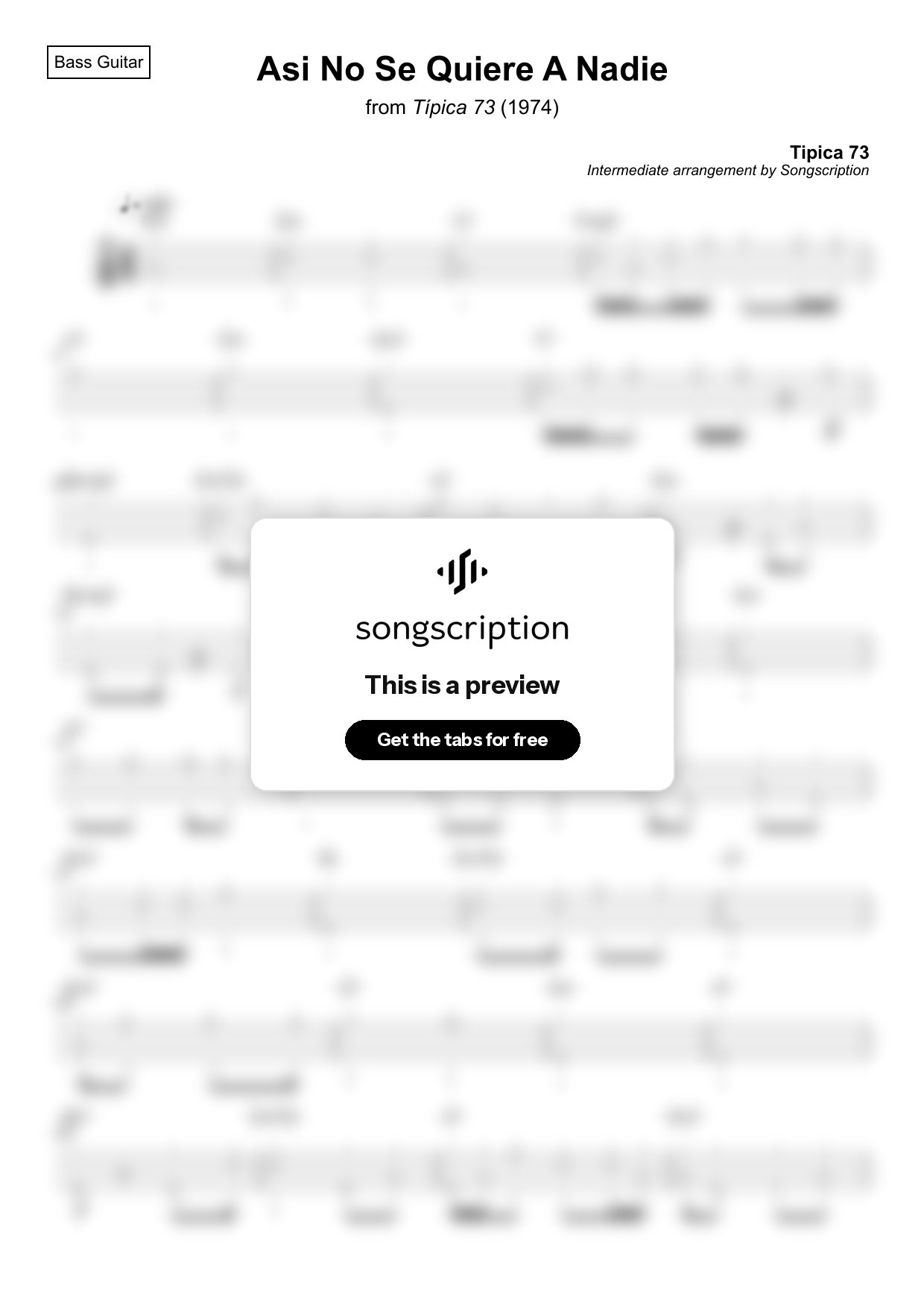 Intermediate Bass Guitar Tabs for "Asi No Se Quiere A Nadie" by Tipica 73