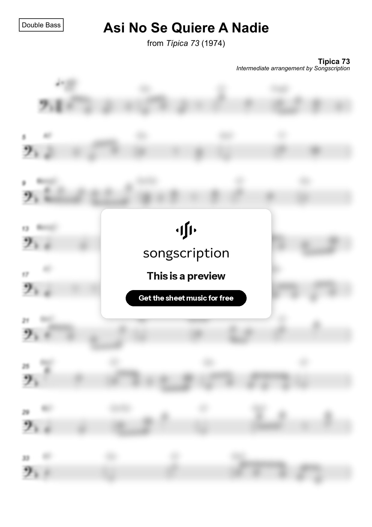 Intermediate Double Bass Sheet Music for "Asi No Se Quiere A Nadie" by Tipica 73