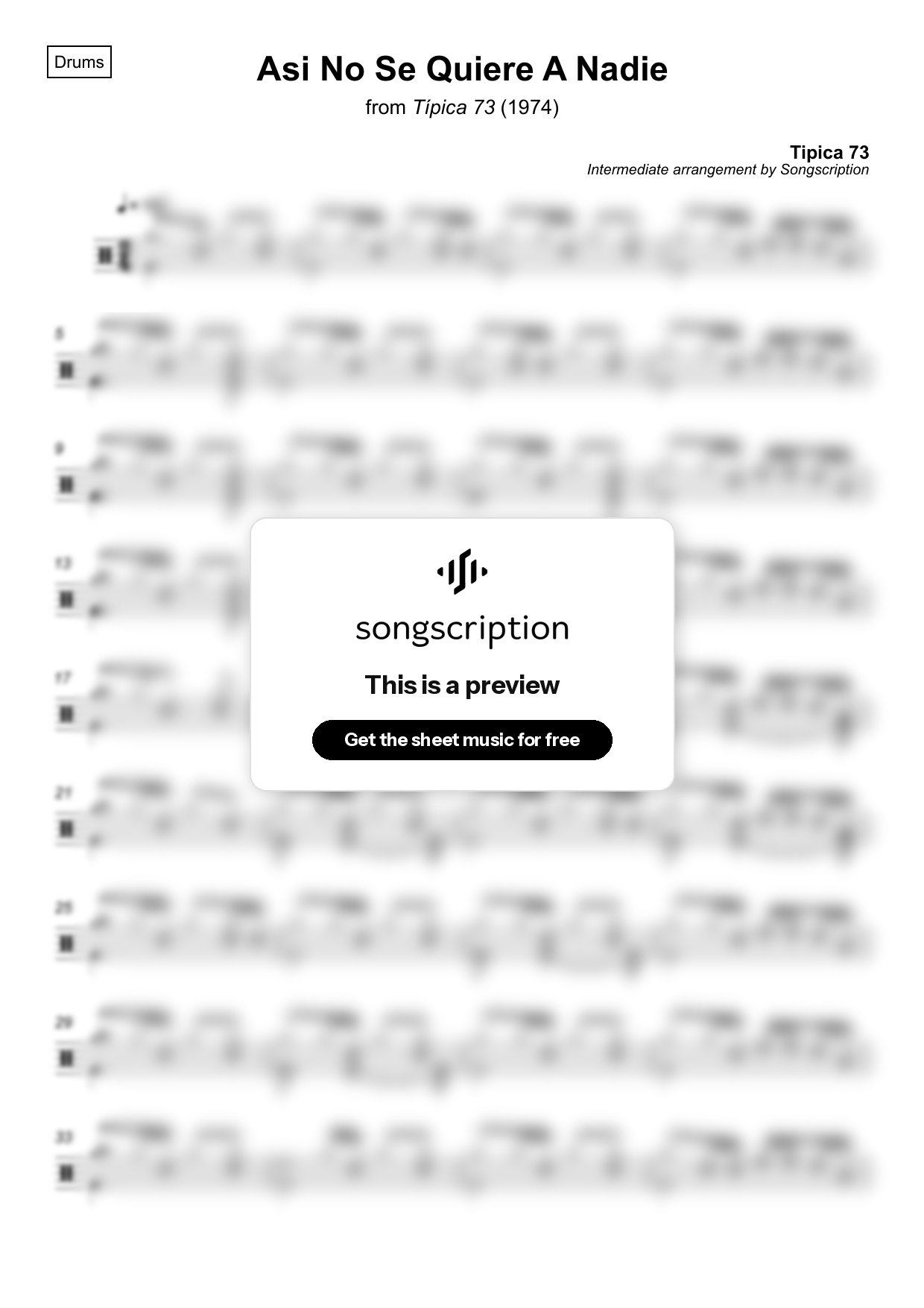 Intermediate Drums Sheet Music for "Asi No Se Quiere A Nadie" by Tipica 73
