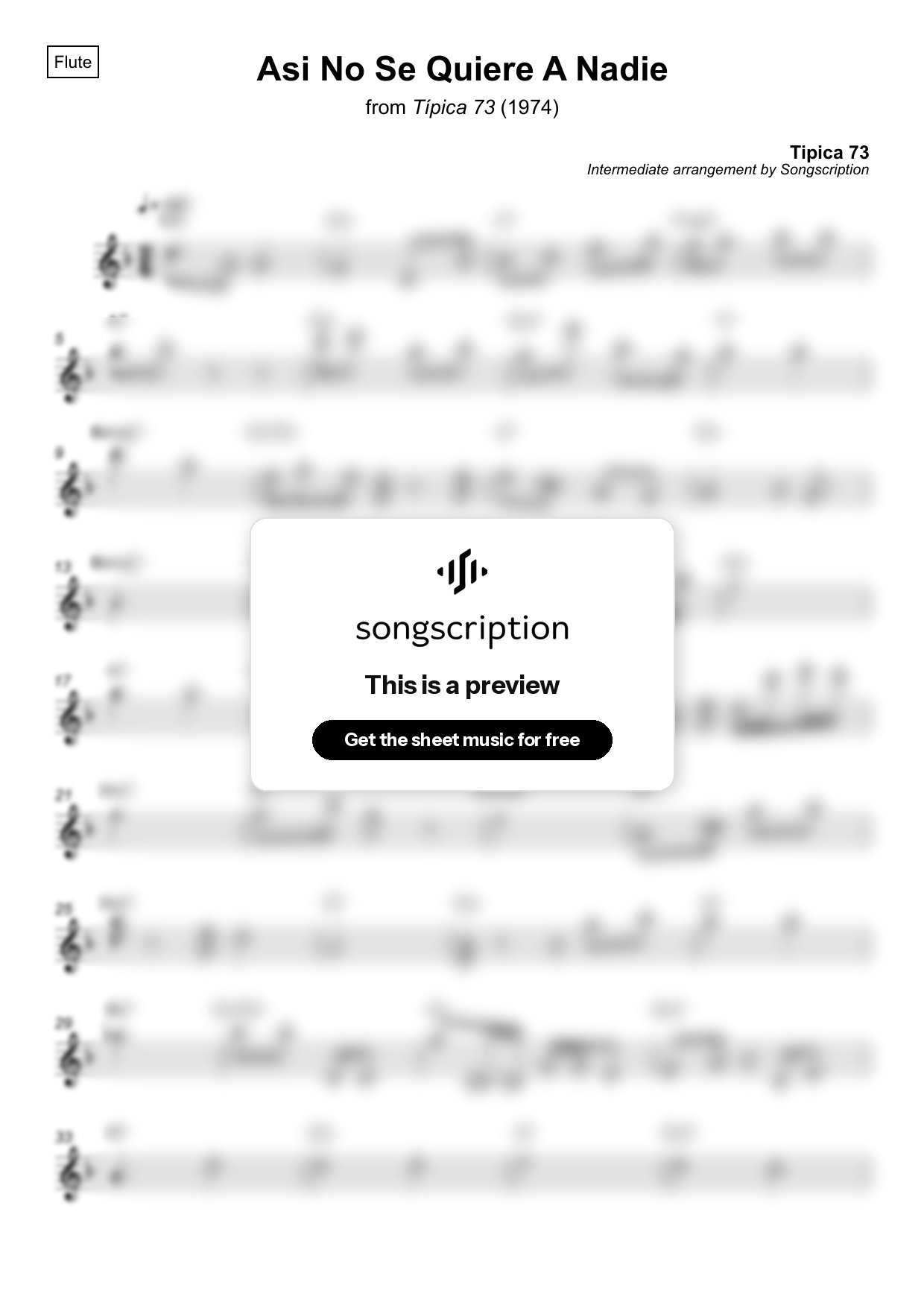 Intermediate Flute Sheet Music for "Asi No Se Quiere A Nadie" by Tipica 73