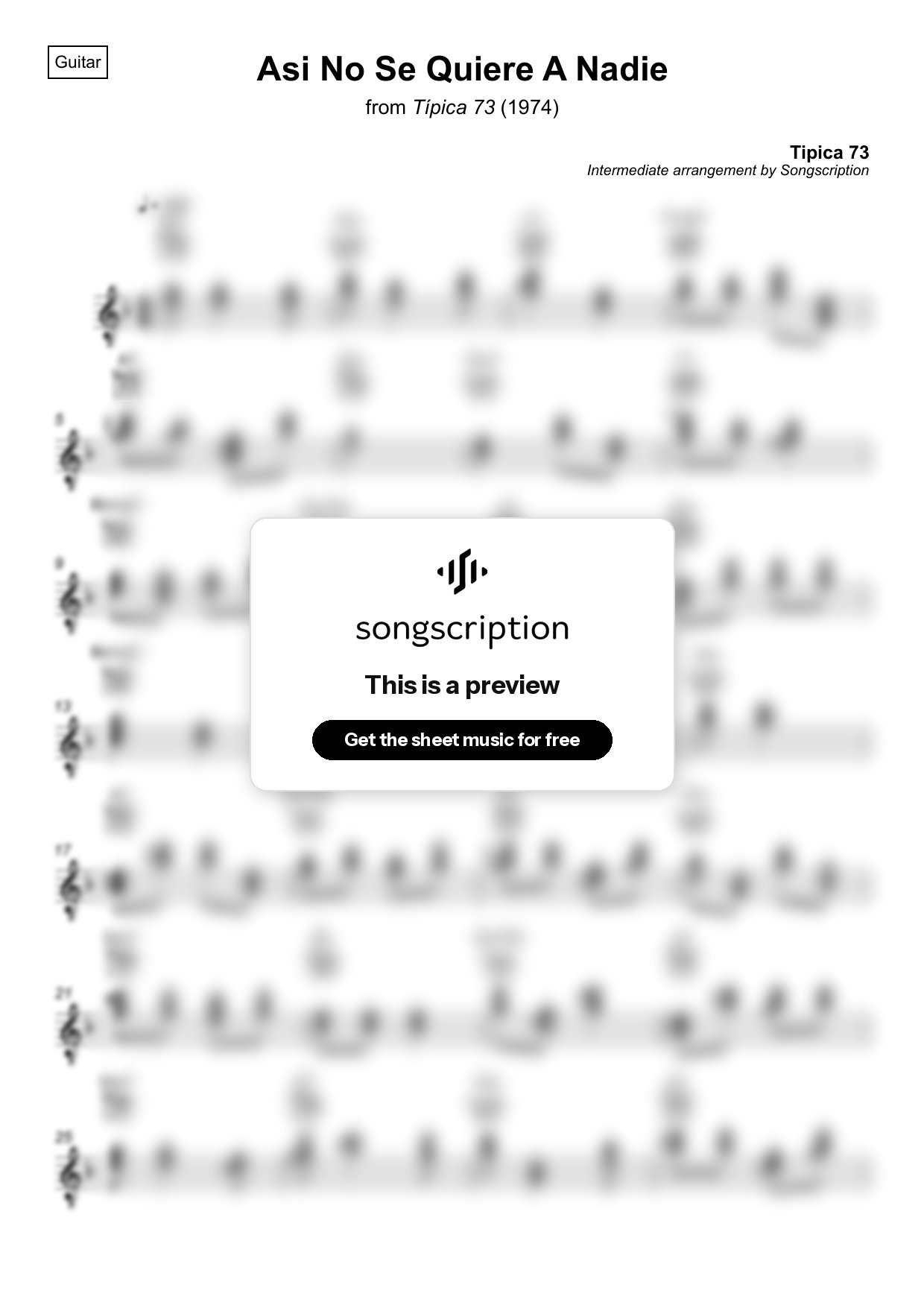 Intermediate Acoustic Guitar Sheet Music for "Asi No Se Quiere A Nadie" by Tipica 73