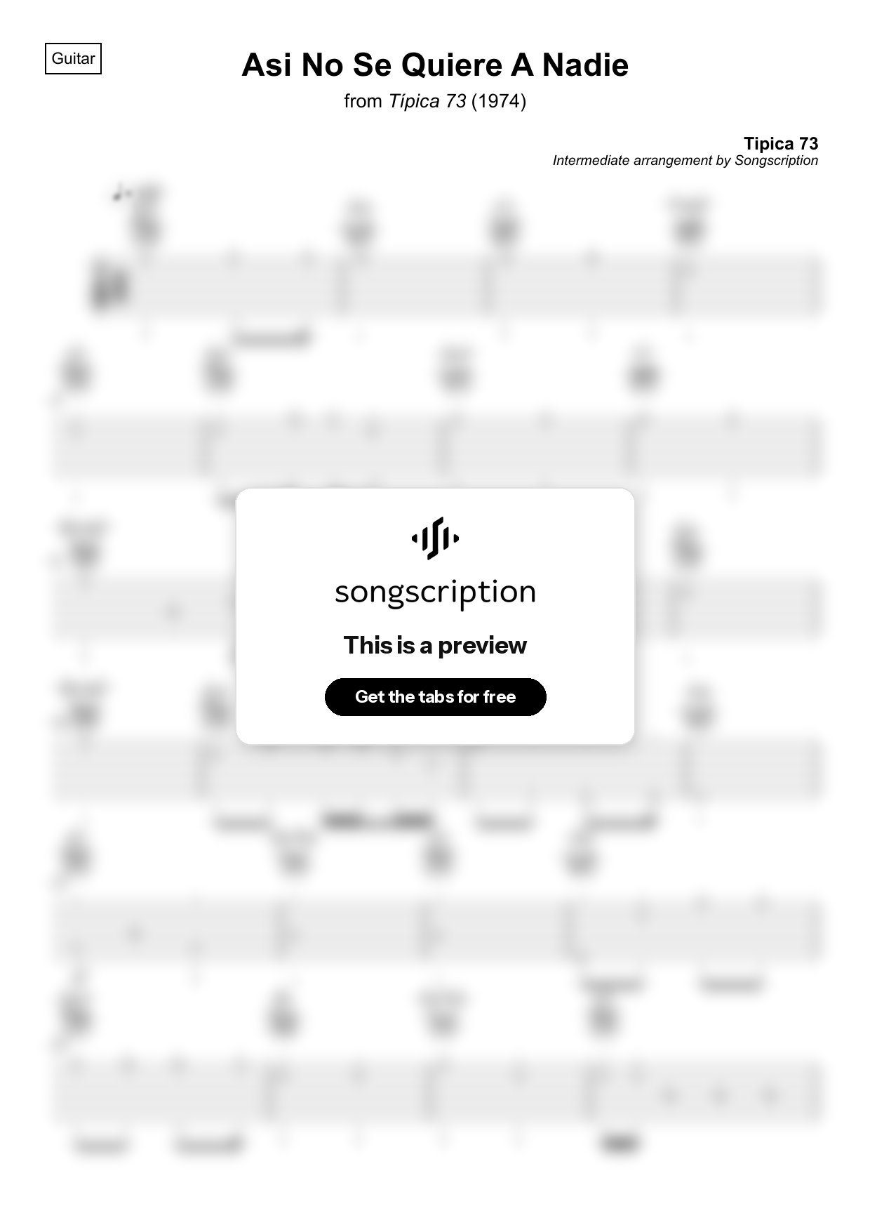 Intermediate Acoustic Guitar Tabs for "Asi No Se Quiere A Nadie" by Tipica 73