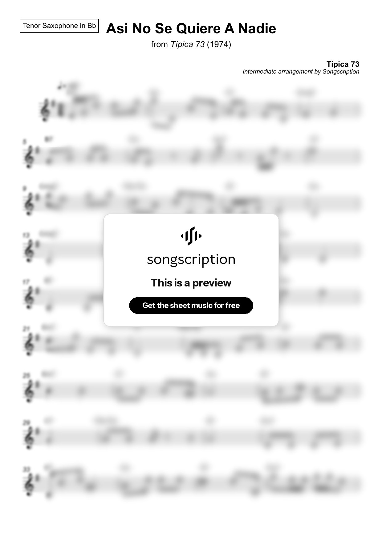 Intermediate Tenor Sax Sheet Music for "Asi No Se Quiere A Nadie" by Tipica 73