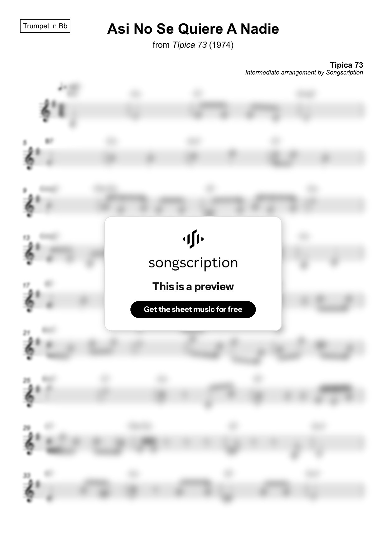 Intermediate Trumpet Sheet Music for "Asi No Se Quiere A Nadie" by Tipica 73